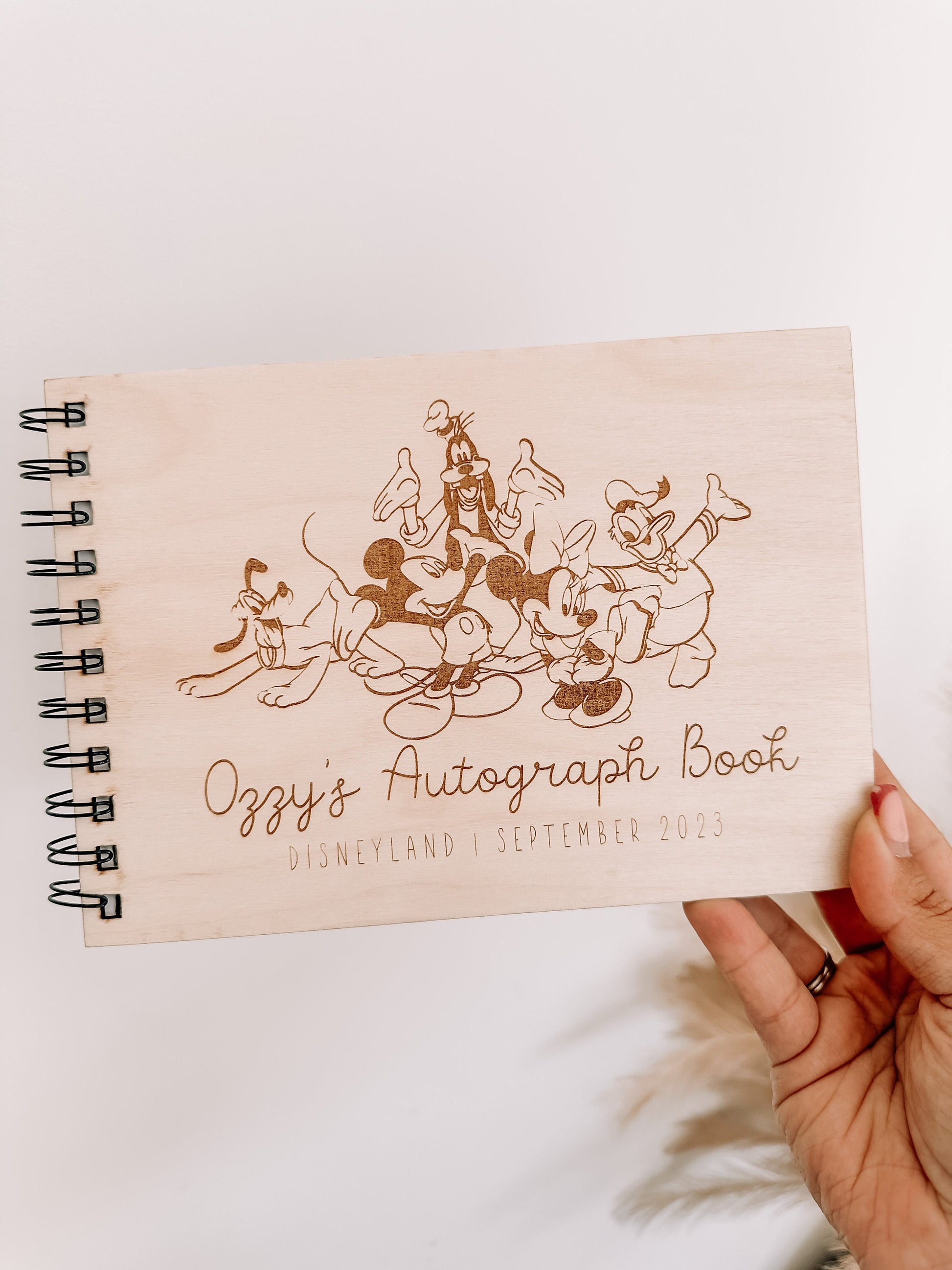Personalised A5 wooden engraved Disney Mickey & Minnie Autograph Book/ holiday scrapbook/ memory book/ photo album/ memory gift