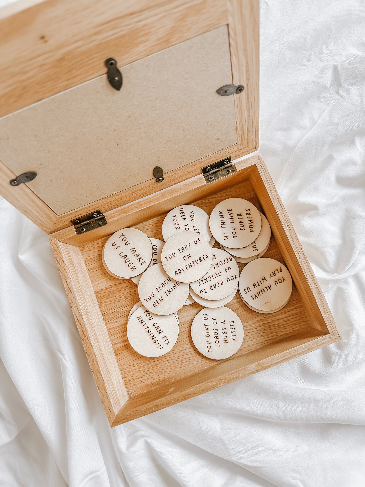 20 Reasons Why I Love You Photo Box with Wooden Personalised Tokens | Personalised wooden engraved box