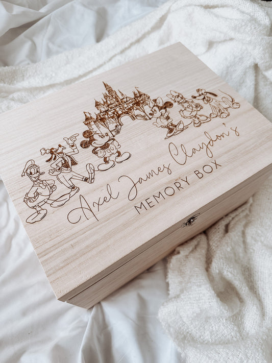 Personalized Wooden disney Keepsake Box - Personalised Memory Box - holiday Memory Box- Unique disney gifts- laser/Hand Burnt