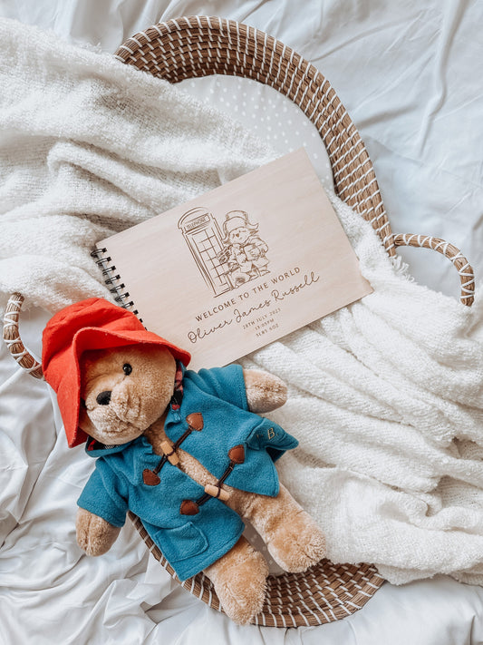 Personalised A4 wooden engraved Paddington Bear scrapbook/ baby book/ baby journal/ memory gift/new baby gift