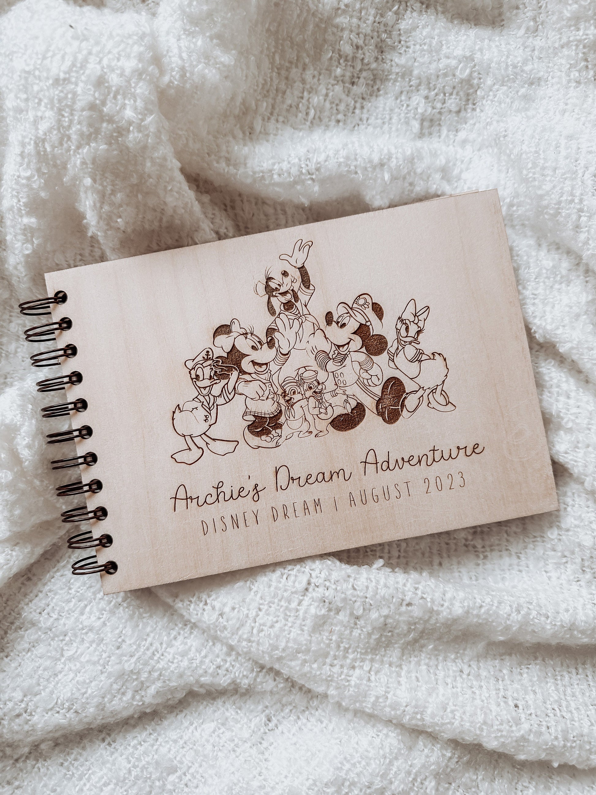 Personalised A5 wooden engraved Disney Mickey & Minnie Cruise Autograph Book/ holiday scrapbook/ memory book/ photo album/ memory gift