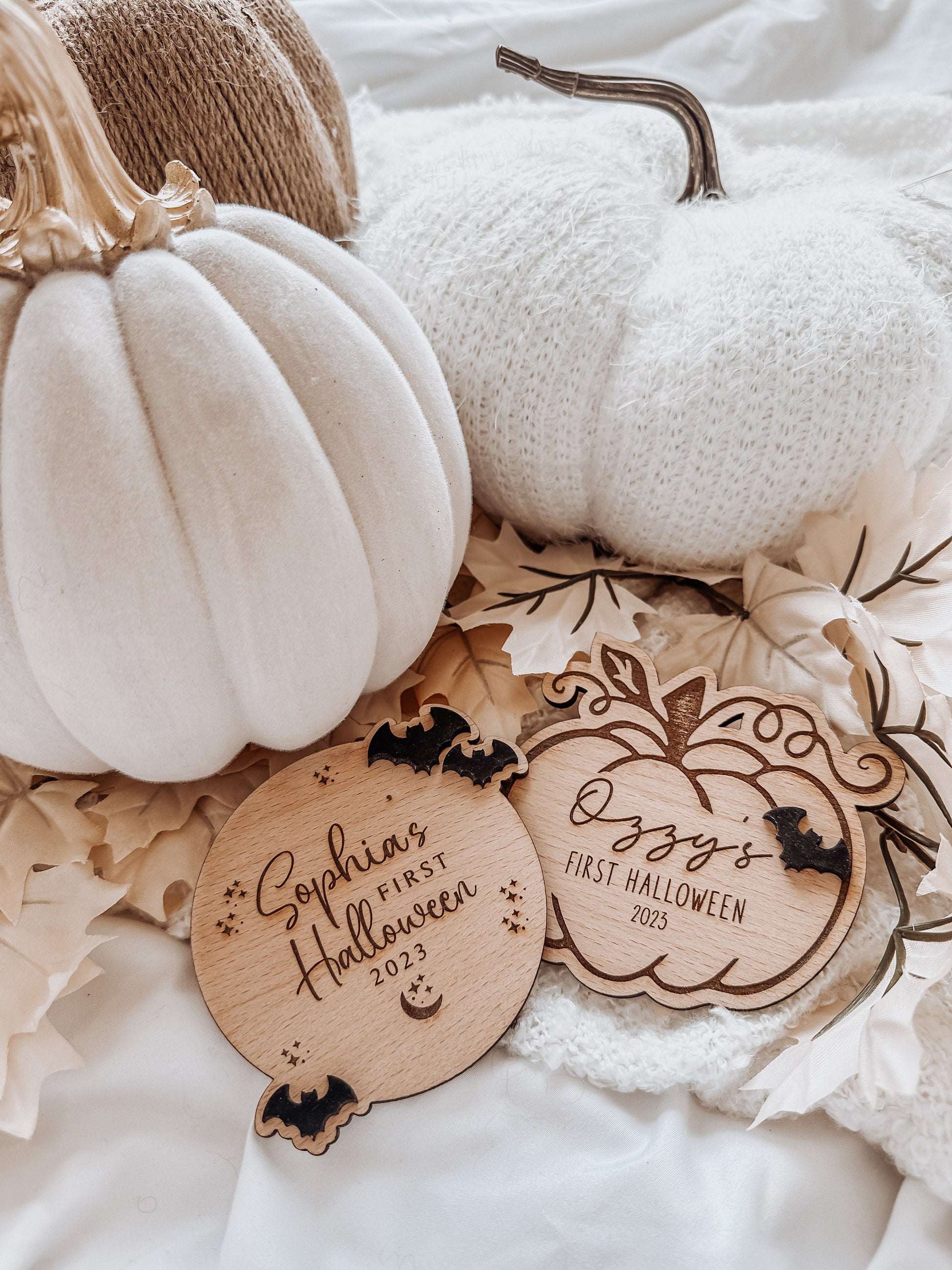 Wooden Babies First Halloween Pumpkin Plaque. Keepsake Newborn Decoration. Wooden Baby Gift. Social Media Photo Prop Disc