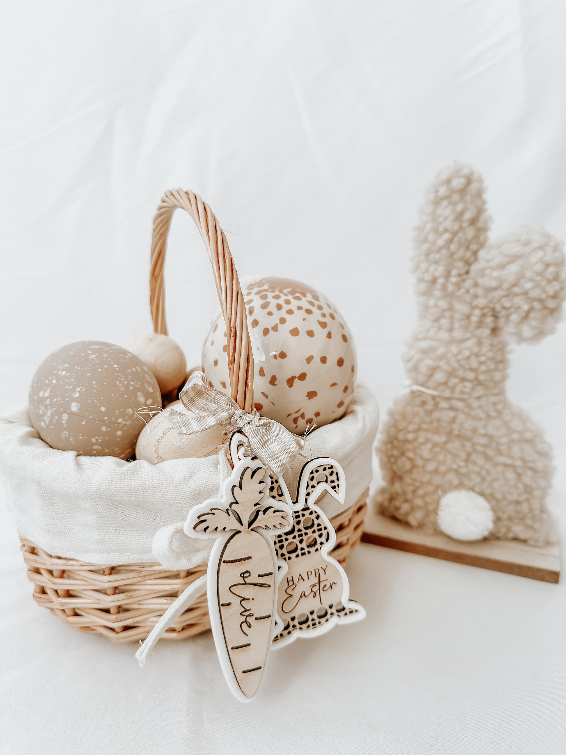 Personalised Easter Bunny Wicker Egg Basket with Easter Tags