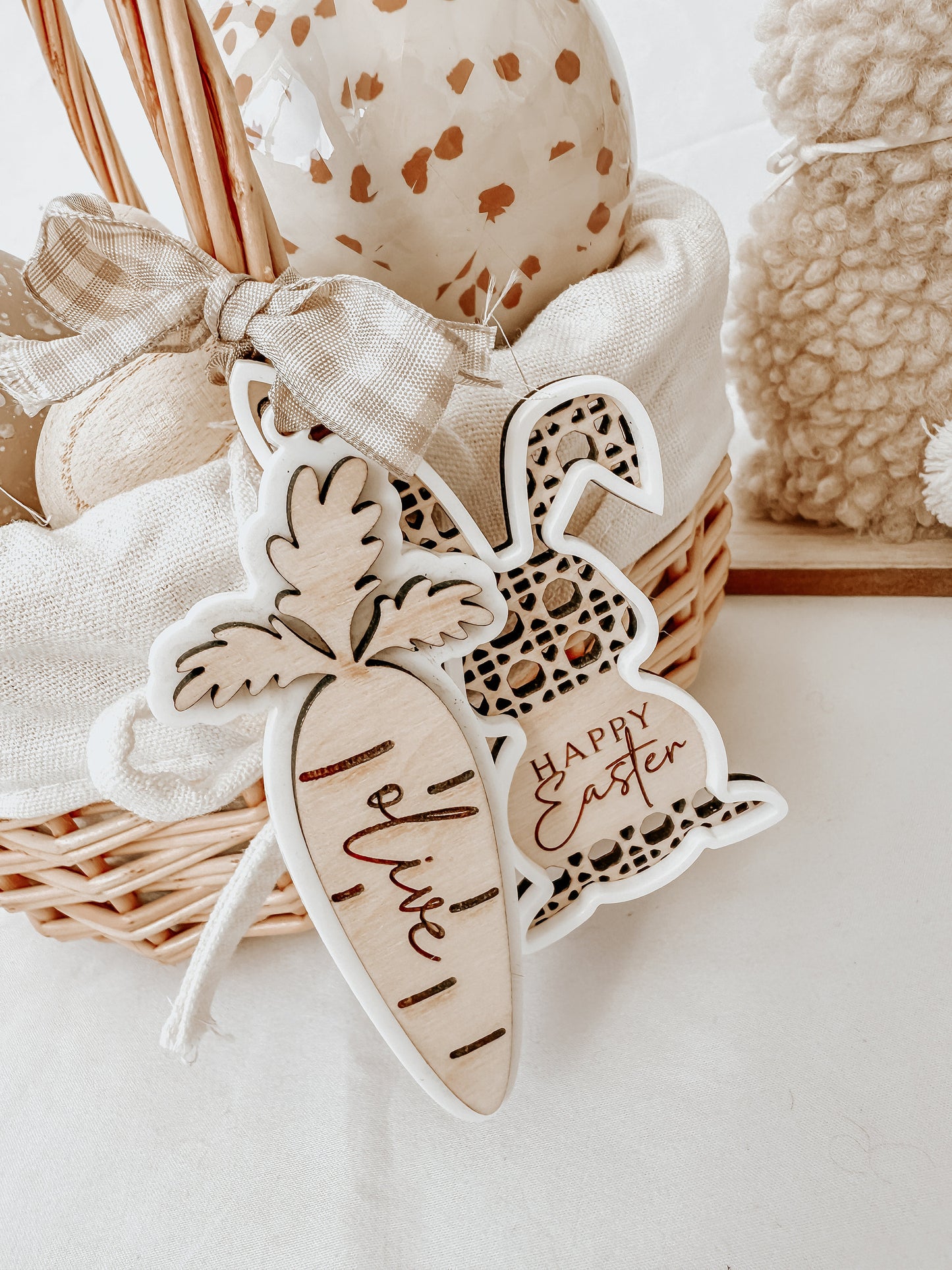 Personalised Easter Bunny Wicker Egg Basket with Easter Tags