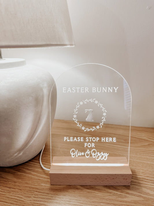 Personalised Easter Bunny Please Stop Here Engraved Acrylic Light