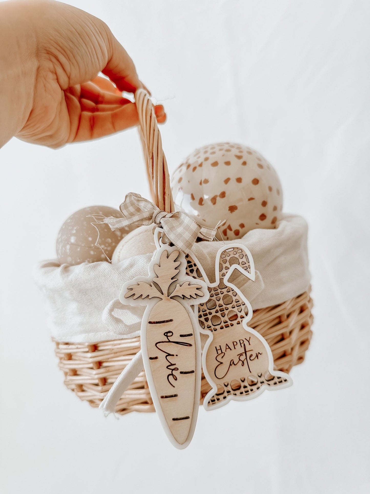 Personalised Easter Bunny Wicker Egg Basket with Easter Tags