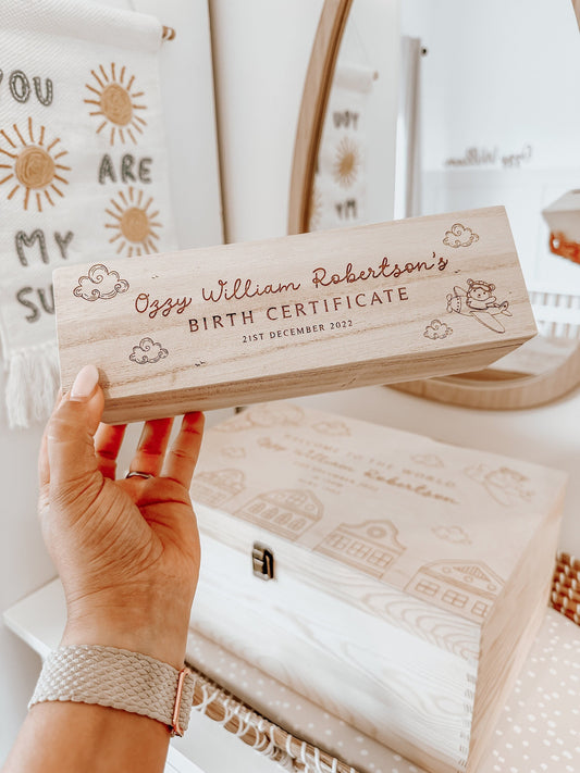 Personalised Baby Wooden Birth Certificate Keepsake Box