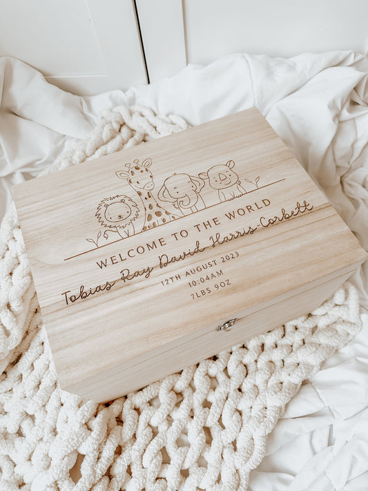 Personalized Baby Animal Wooden Memories Keepsake Box