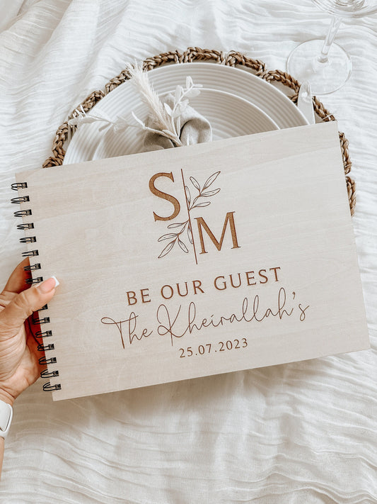 Personalised A4 wooden engraved wedding guest book