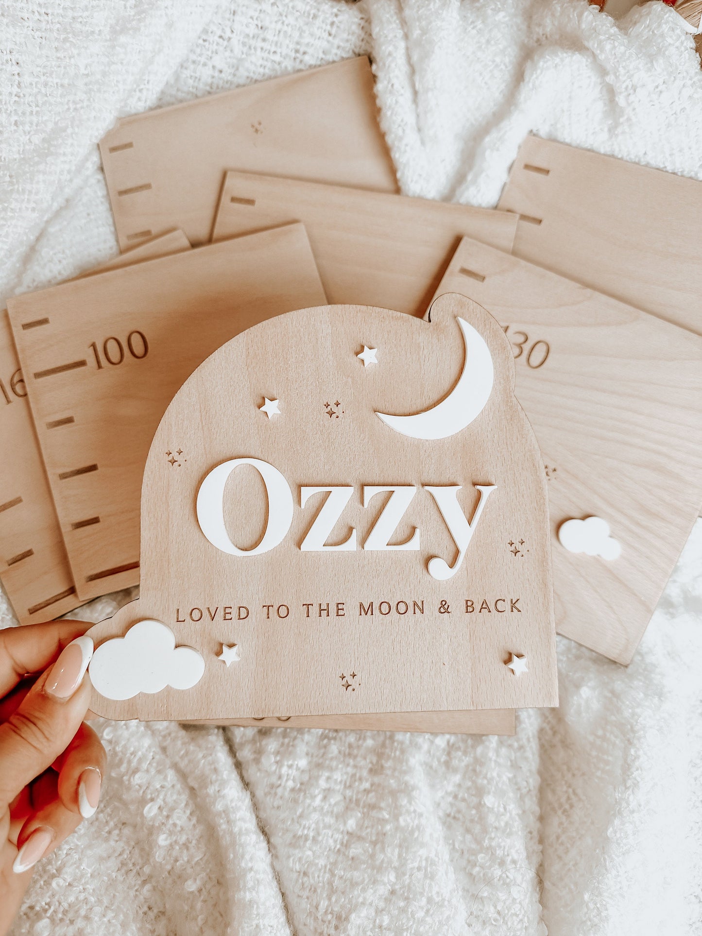 Personalised Moon and Stars Wooden Height Chart, Kids Growth Chart, Wooden Height Measuring, Nursery Wall Decoration, Baby Shower Gifts