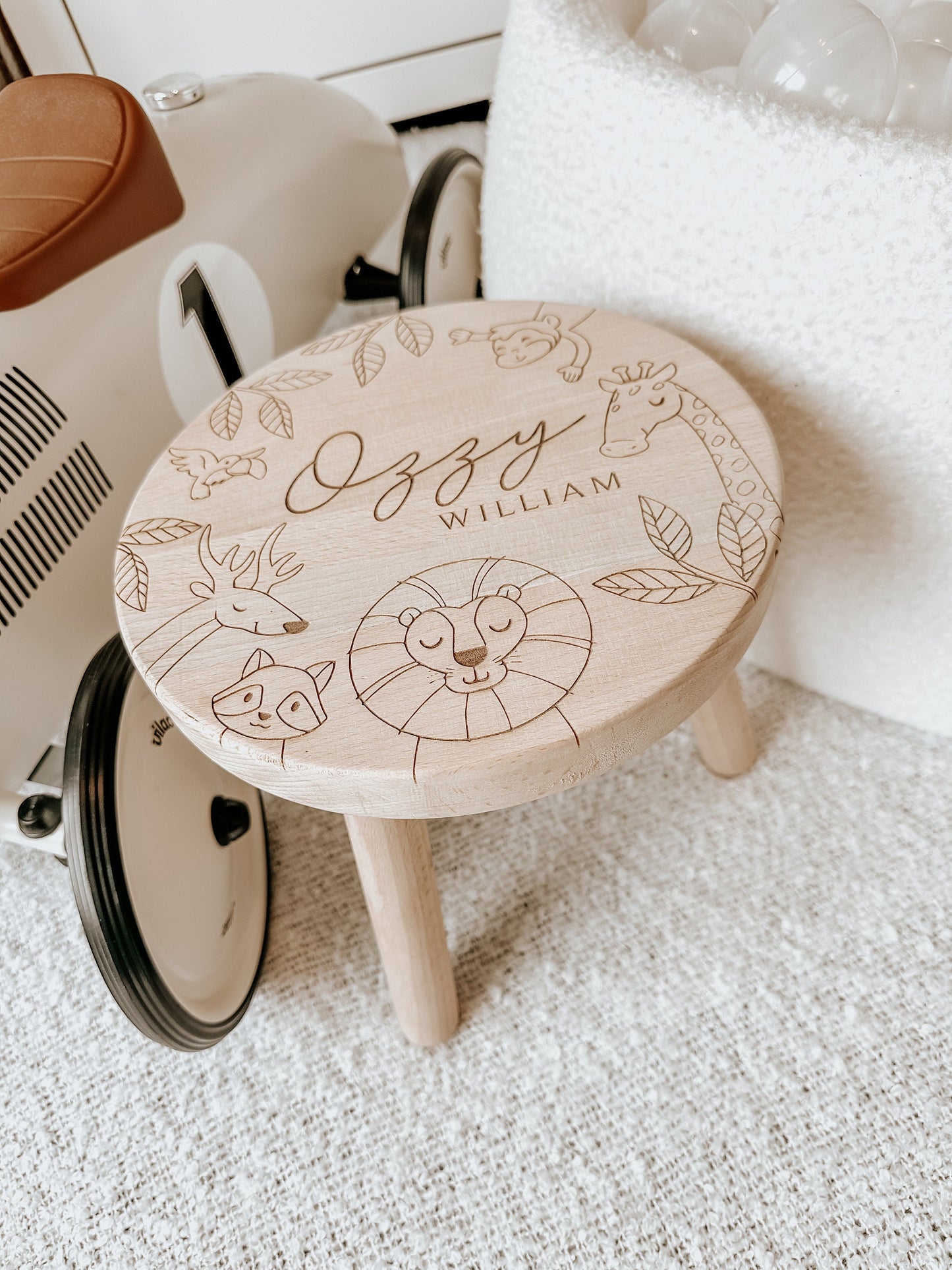 Kids Personalised Animal Jungle Wooden Stool