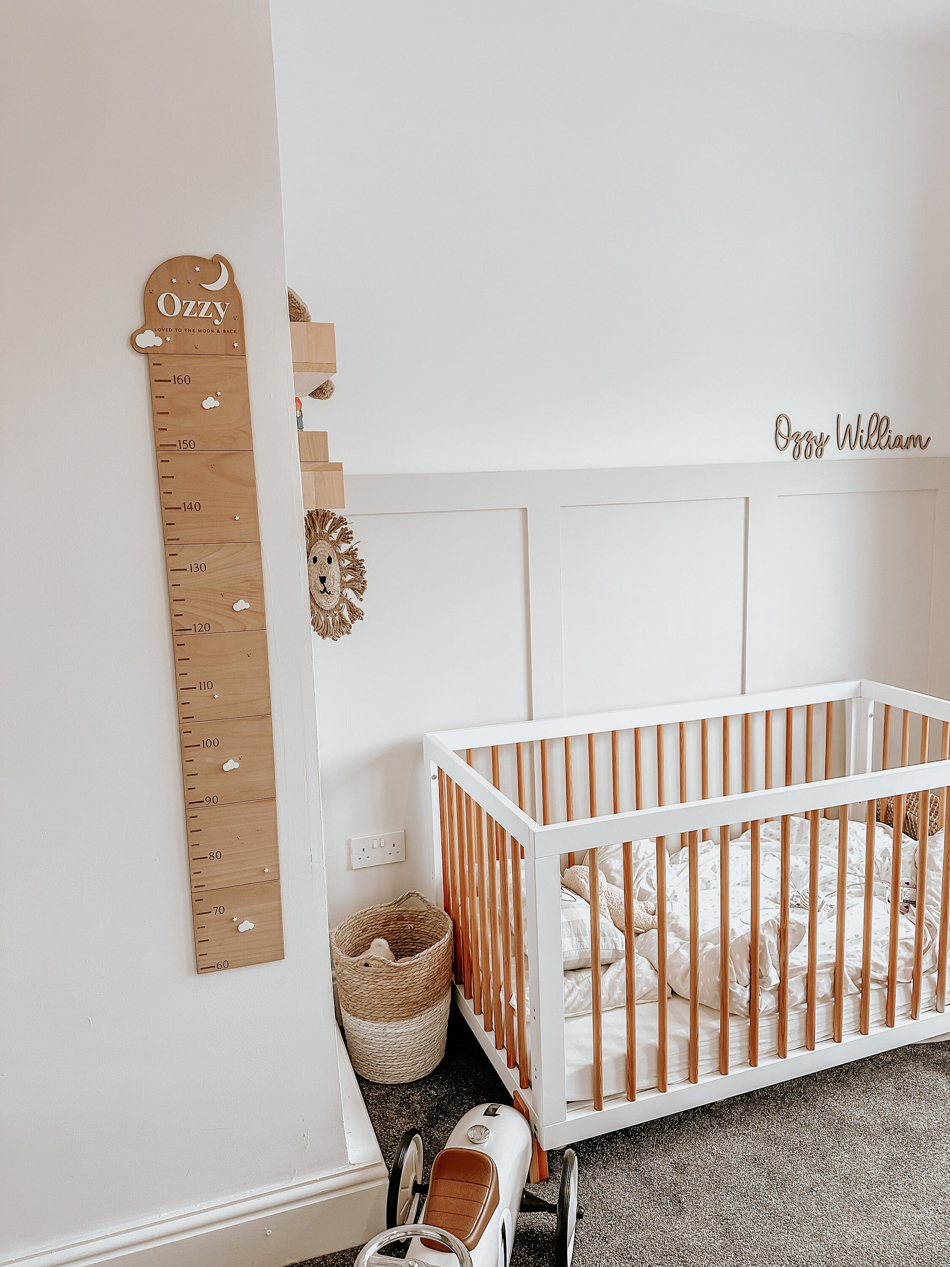 Personalised Moon and Stars Wooden Height Chart, Kids Growth Chart, Wooden Height Measuring, Nursery Wall Decoration, Baby Shower Gifts