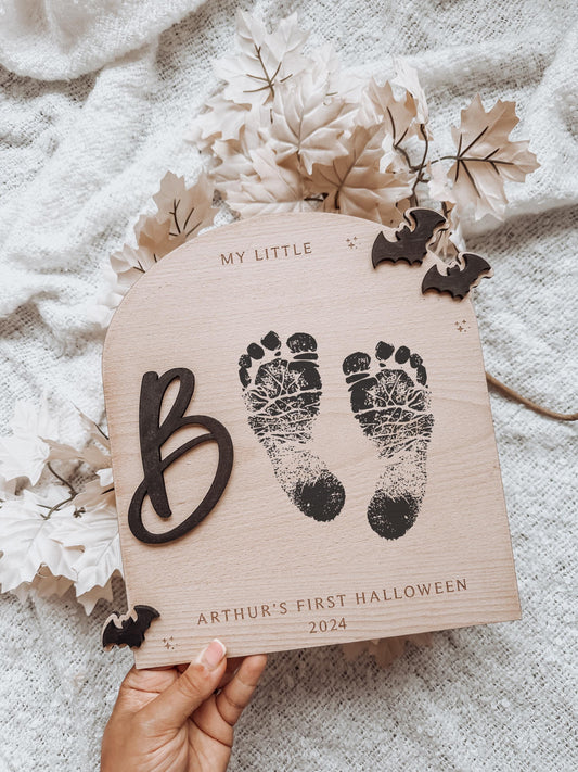 My Little Boo Plaque | First Halloween Gift | Baby Footprints | Babies First Halloween |