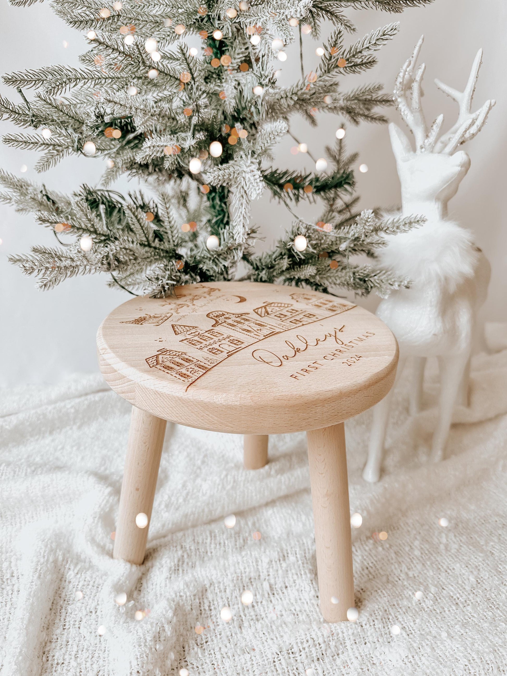 My First Christmas Personalised Wooden Stool | Kids Stool | Babies First Christmas Gift