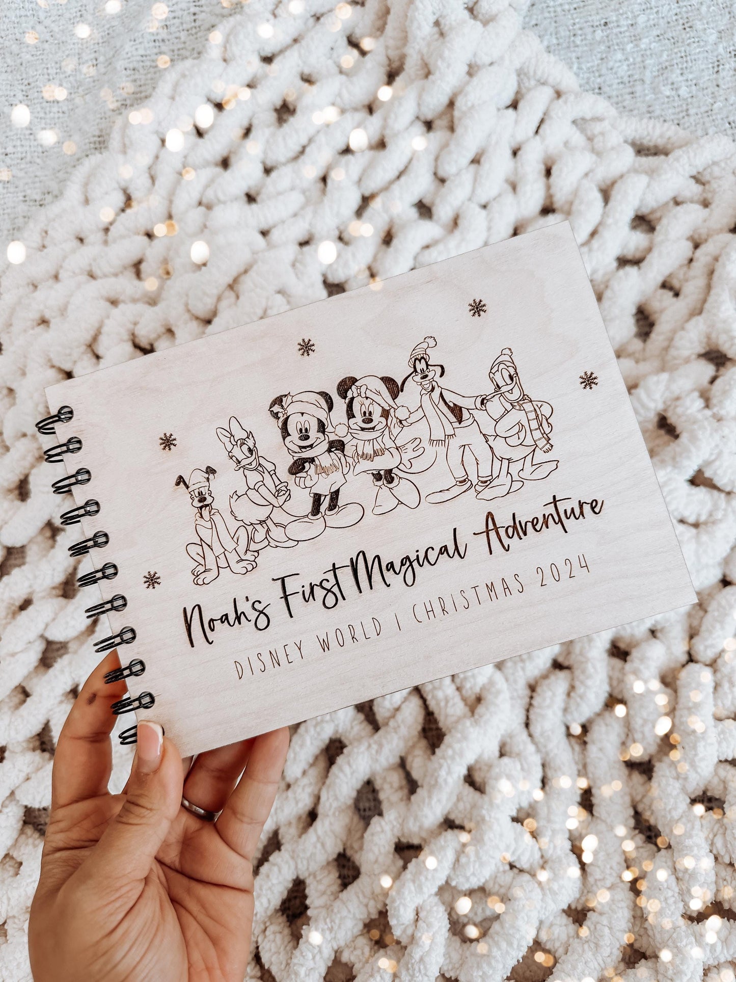 Personalised A5 wooden engraved Disney Mickey & Minnie Christmas Autograph Book/ holiday scrapbook/ memory book/ photo album/ memory gift