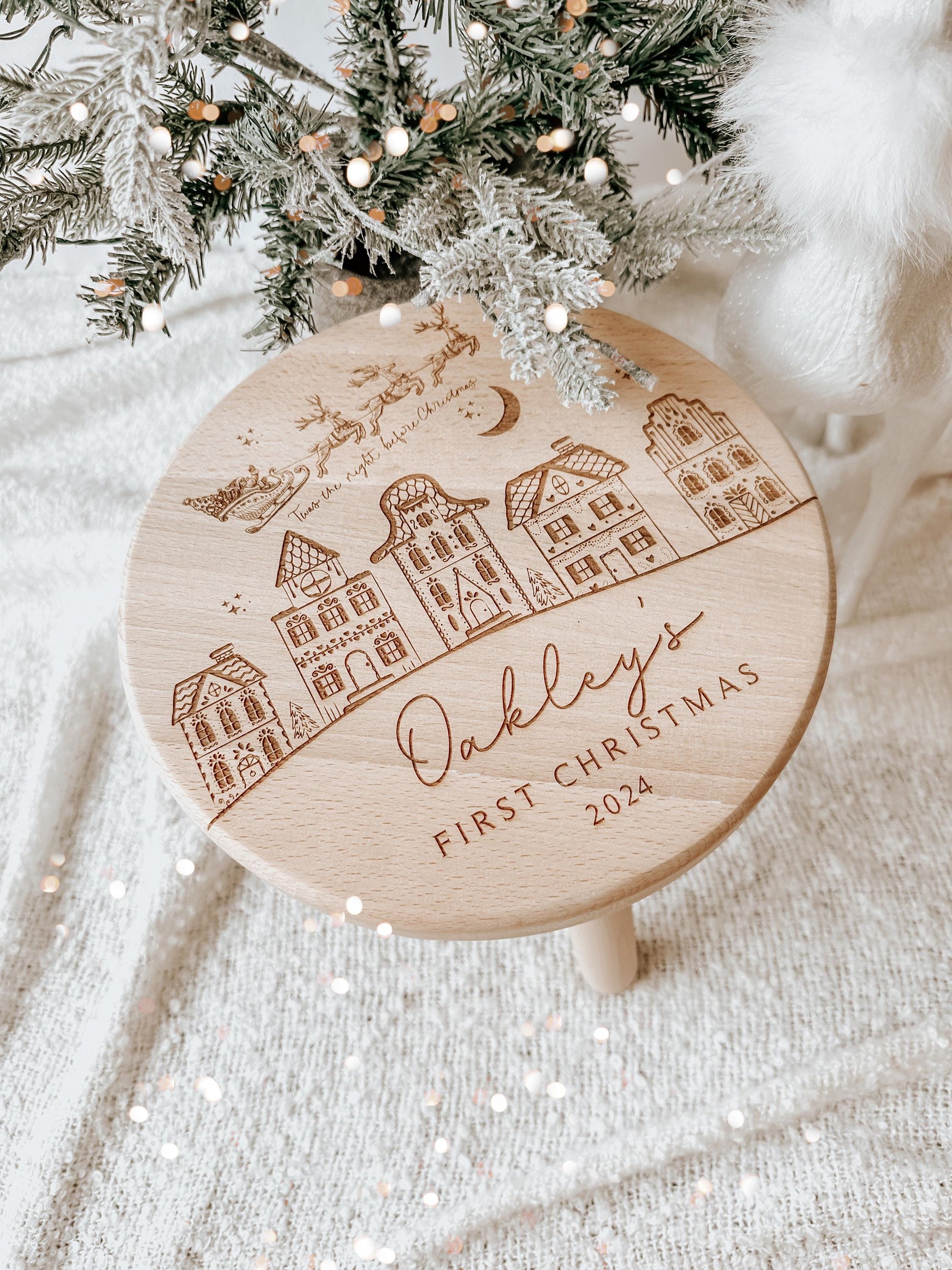 My First Christmas Personalised Wooden Stool | Kids Stool | Babies First Christmas Gift