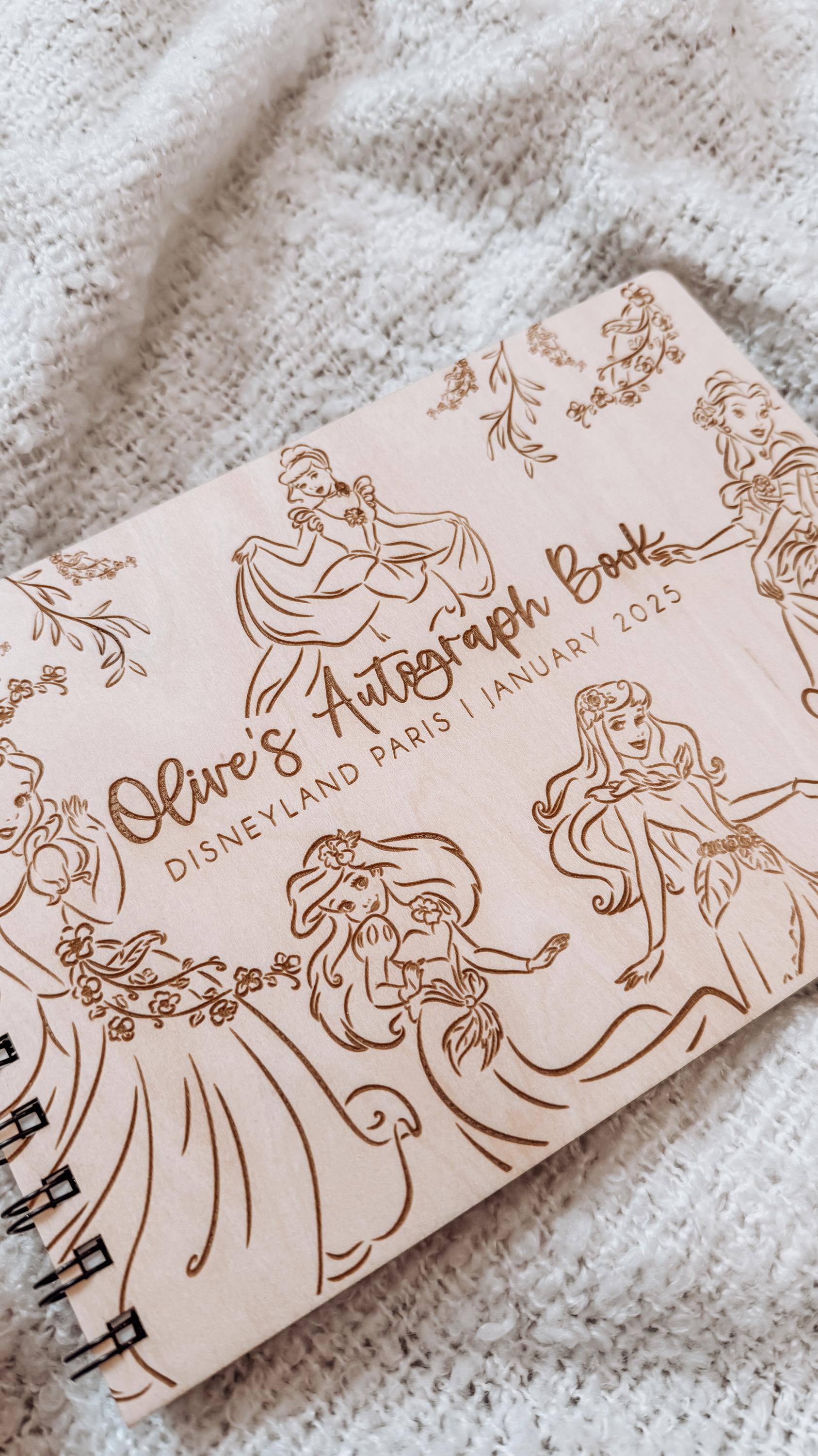 Personalised A5 wooden engraved Disney Princess Autograph Book/ holiday scrapbook/ memory book/ photo album/ memory gift