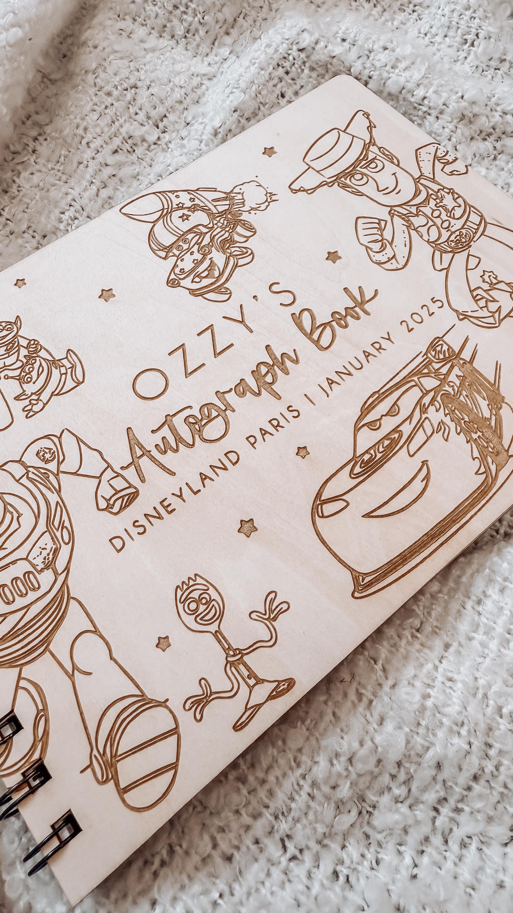 Personalised A5 wooden engraved Disney Pixar Toy Story & Cars Autograph Book/ holiday scrapbook/ memory book/ photo album/ memory gift
