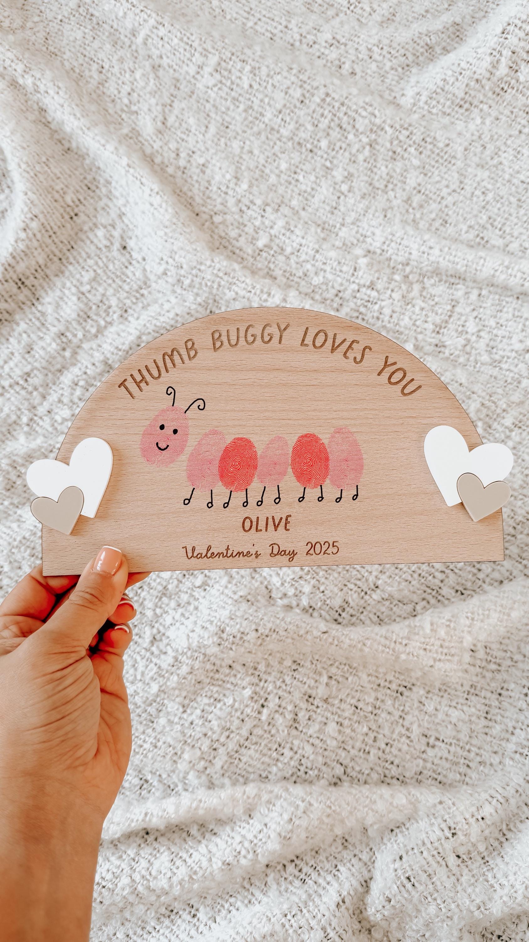 Thumb Buggy Loves You Plaque | First Valentines Day Gift | Baby fingerprints | Valentines Day Gifts