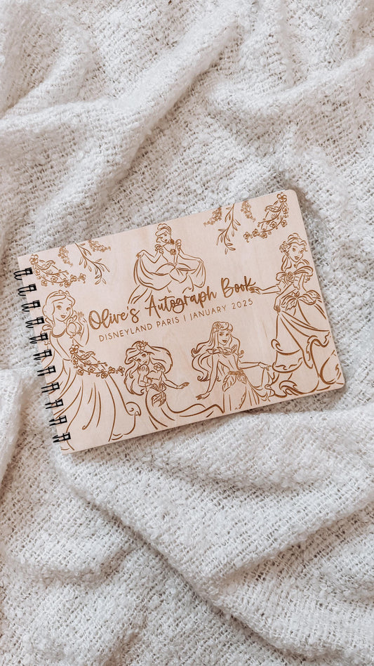 Personalised A5 wooden engraved Disney Princess Autograph Book/ holiday scrapbook/ memory book/ photo album/ memory gift