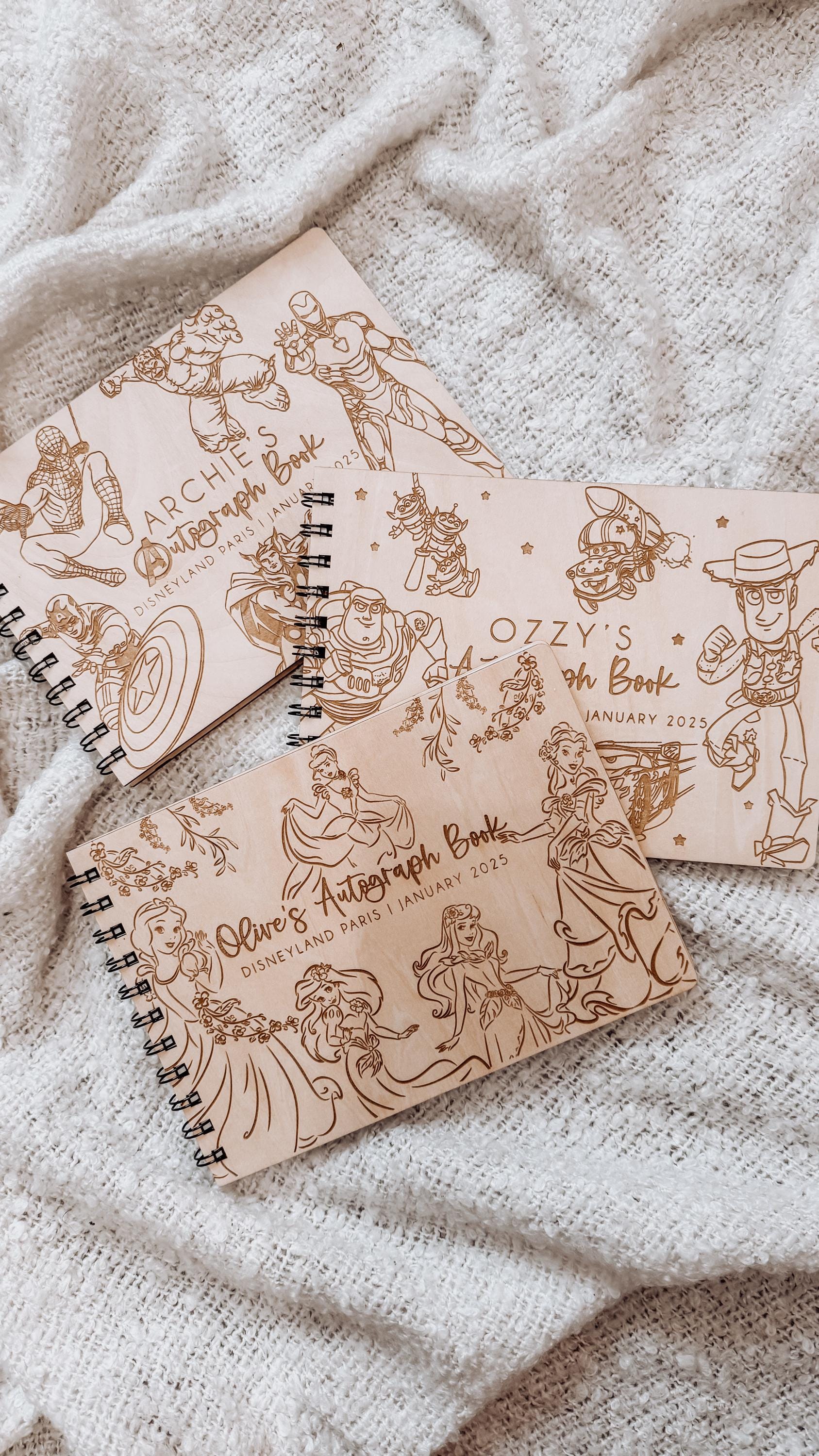 Personalised A5 wooden engraved Disney Princess Autograph Book/ holiday scrapbook/ memory book/ photo album/ memory gift