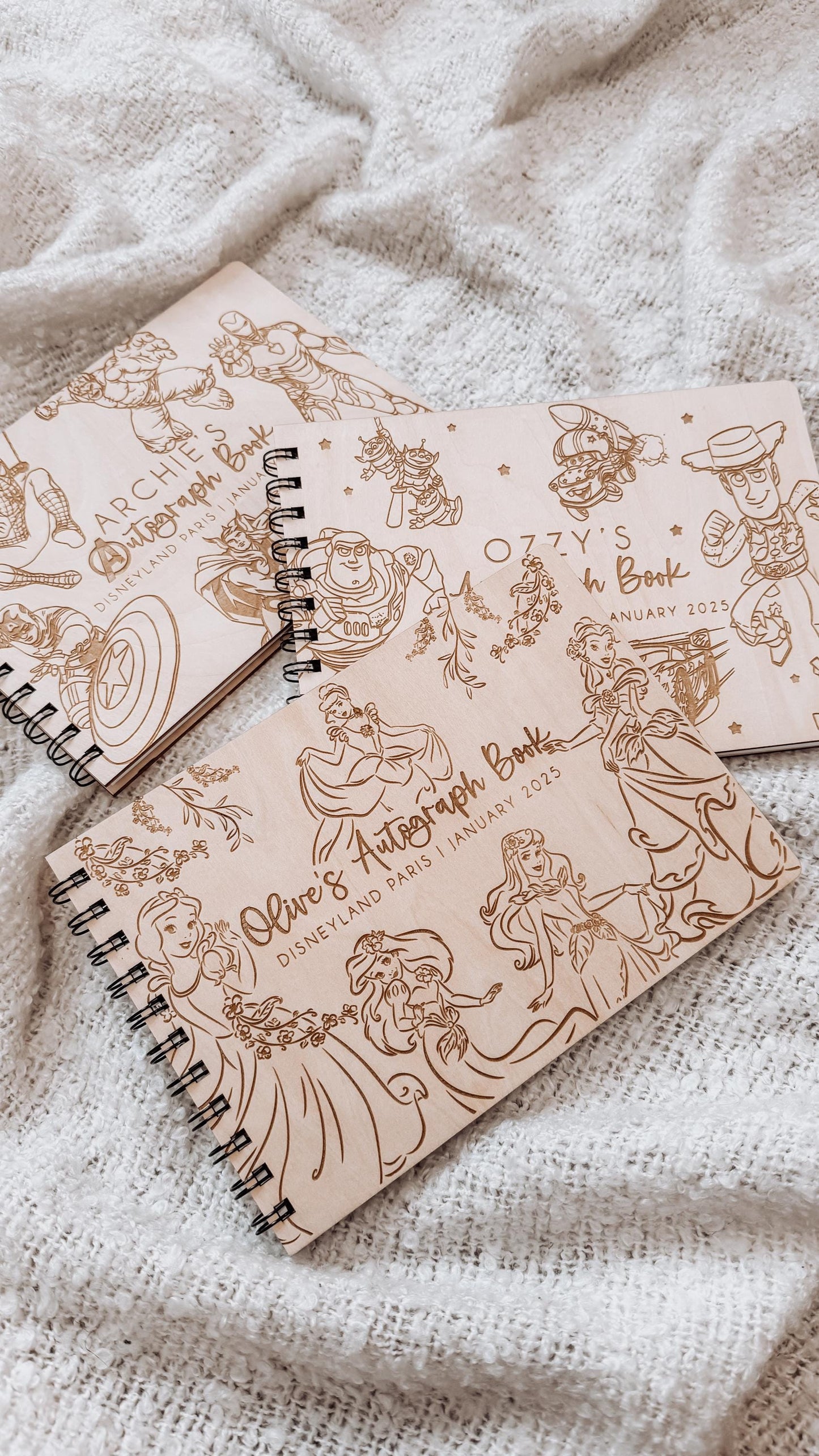 Personalised A5 wooden engraved Disney Pixar Toy Story & Cars Autograph Book/ holiday scrapbook/ memory book/ photo album/ memory gift