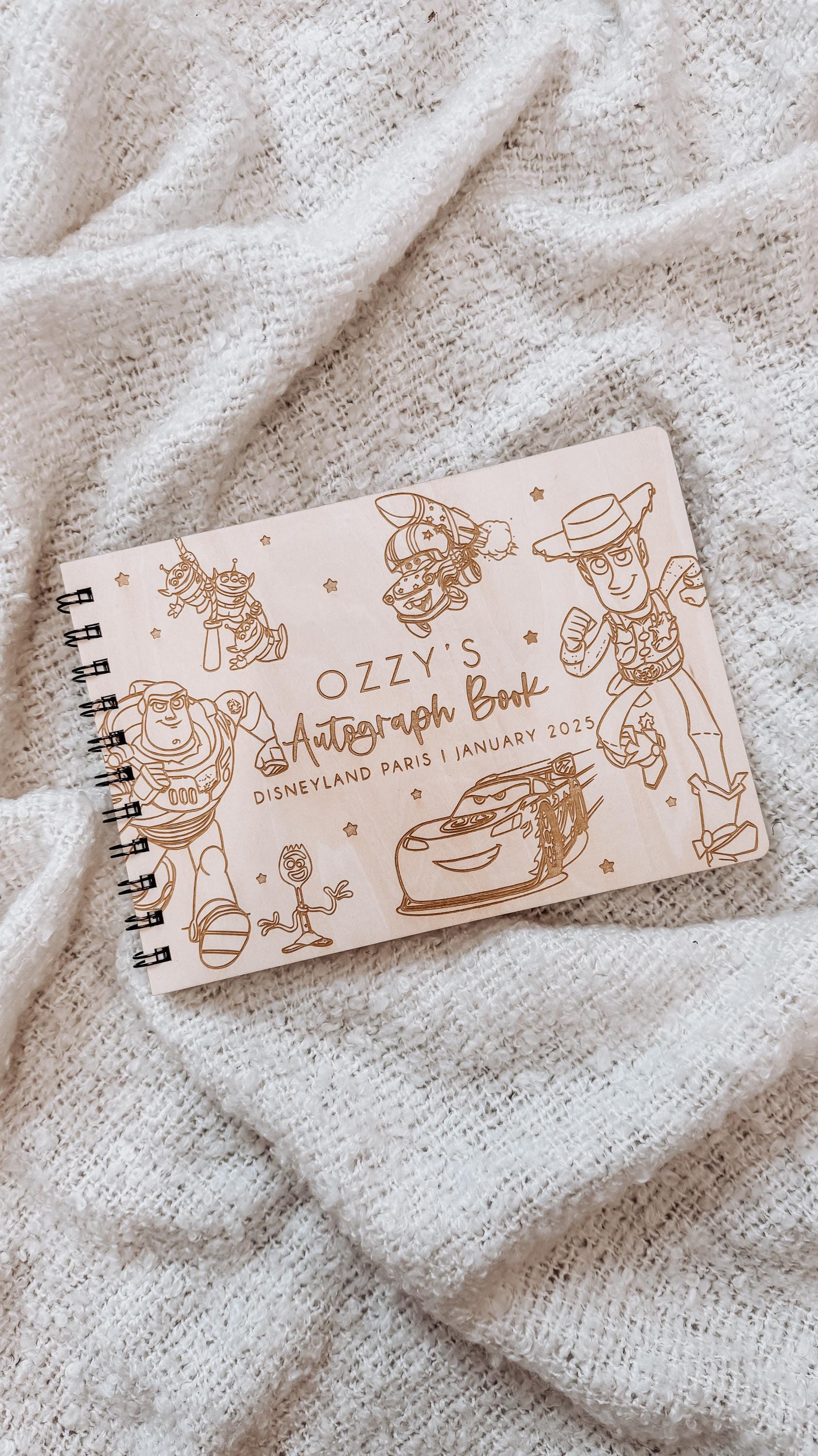 Personalised A5 wooden engraved Disney Pixar Toy Story & Cars Autograph Book/ holiday scrapbook/ memory book/ photo album/ memory gift