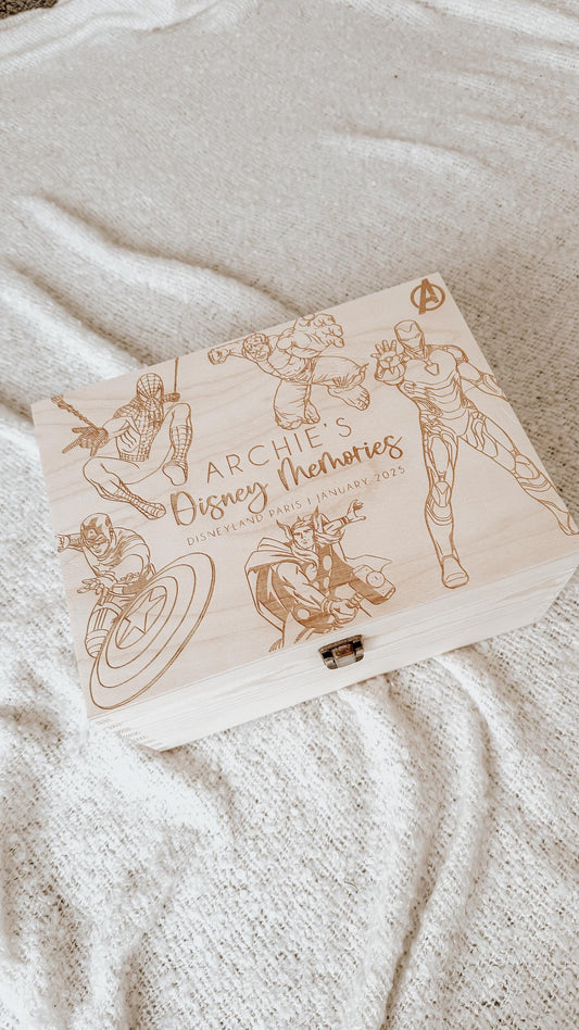 Personalized Wooden Disney Avengers Marvel Keepsake Box - Personalised Memory Box - Holiday Memory Box- Unique disney gifts