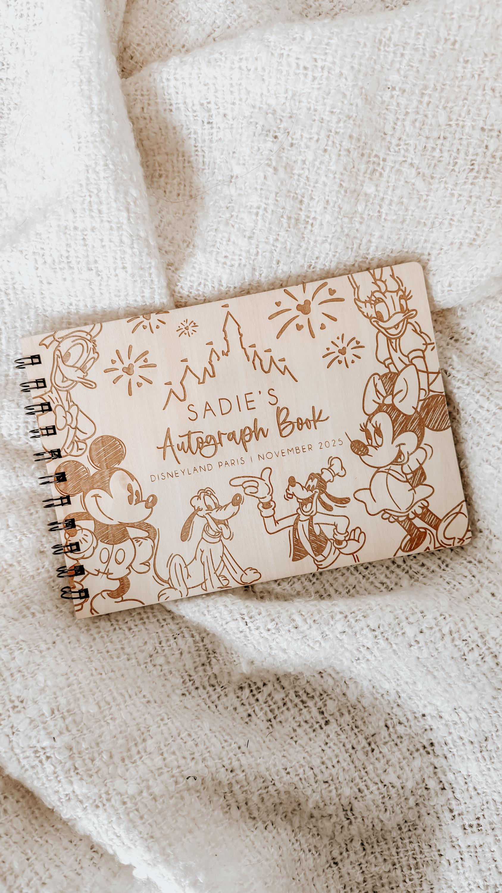 Personalised A5 wooden engraved Disney Mickey Mouse Autograph Book/ holiday scrapbook/ memory book/ photo album/ memory gift