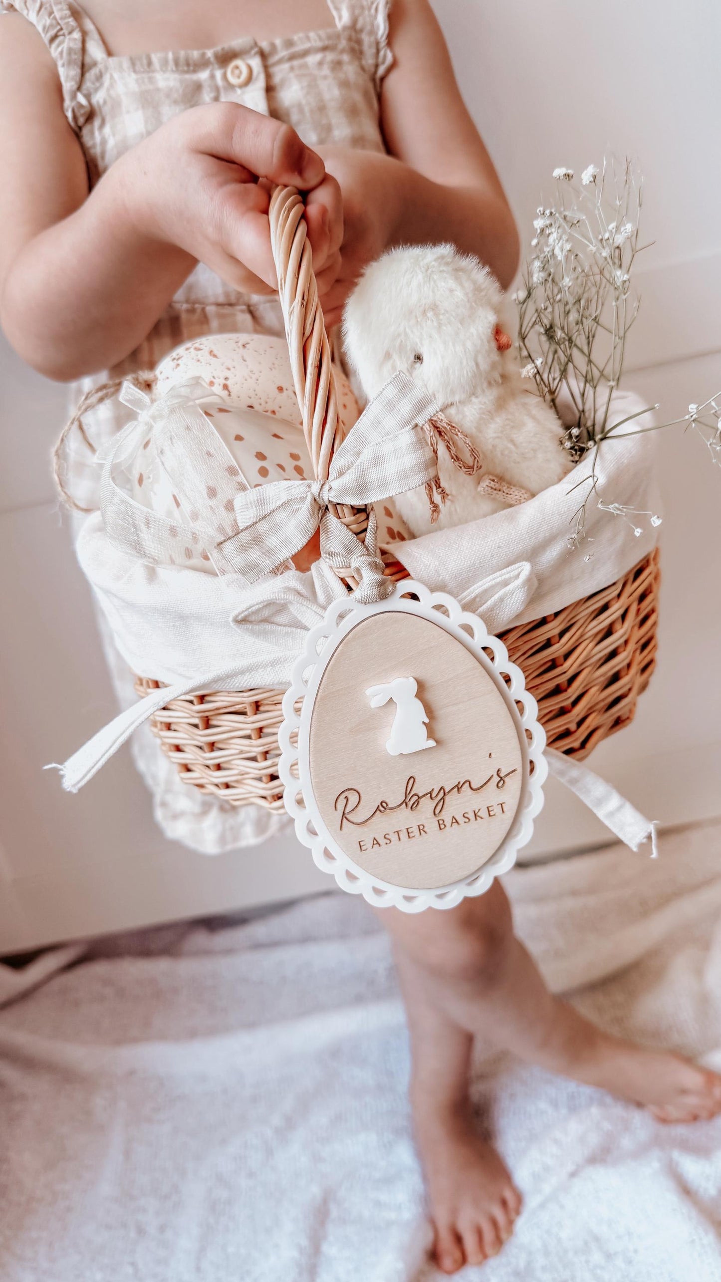 Personalised Easter Bunny Wicker Egg Basket with Easter Tag