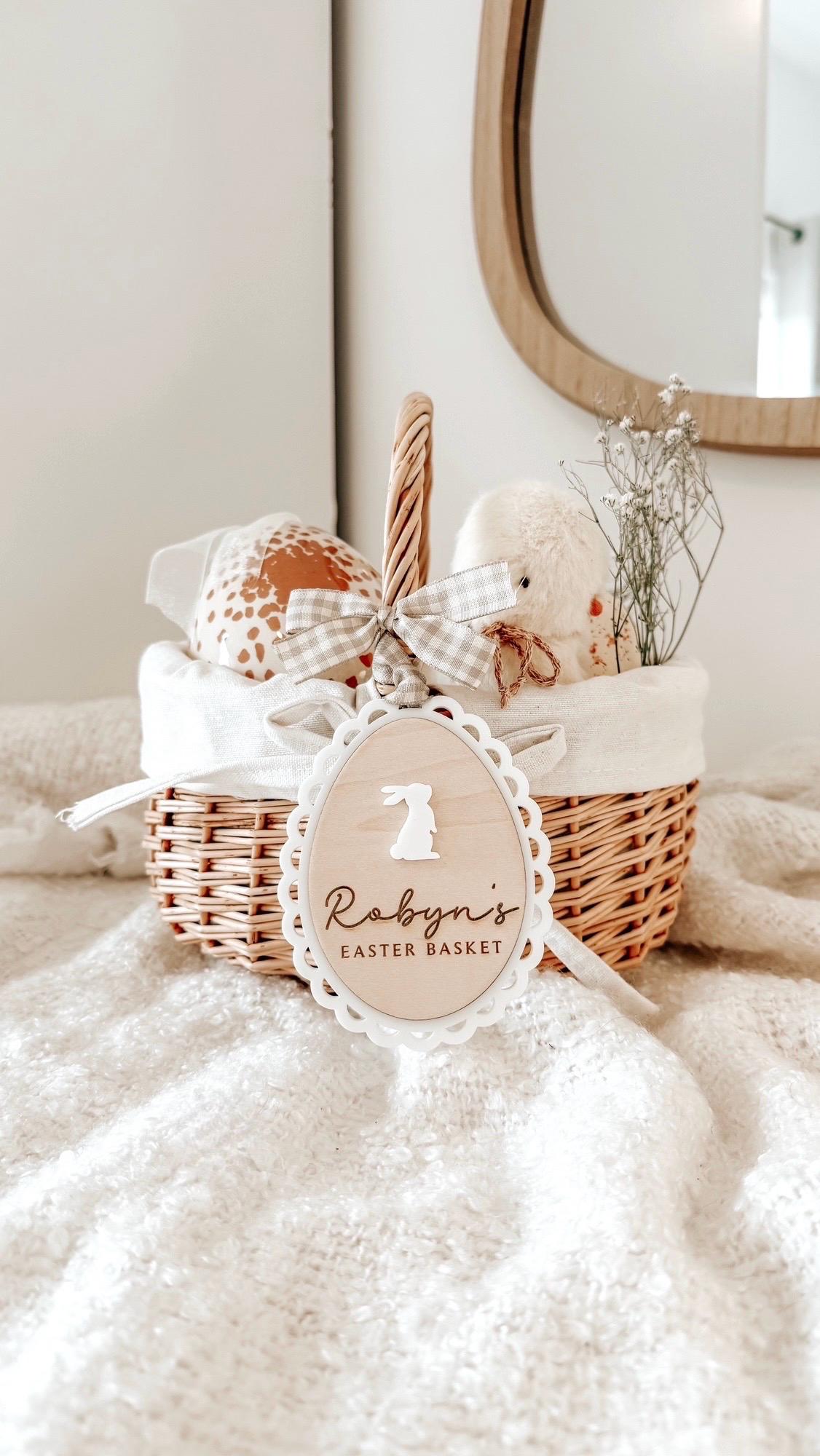 Personalised Easter Bunny Wicker Egg Basket with Easter Tag