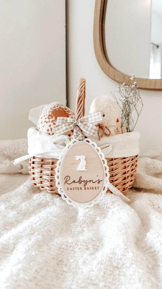 Personalised Easter Bunny Wicker Egg Basket with Easter Tag