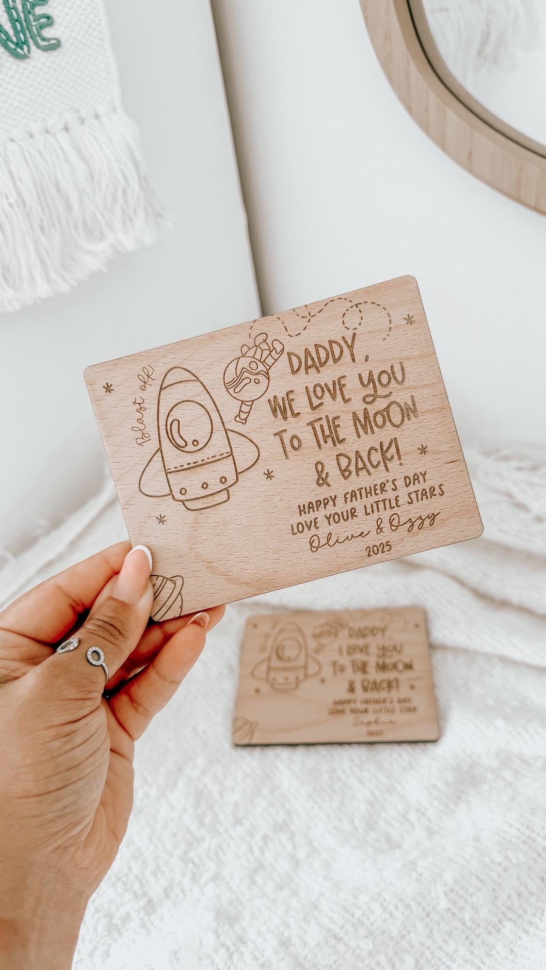 Personalised Father's Day Finger Print Fridge Magnet | Wooden Space Fridge Magnet | Father's Day Gifts