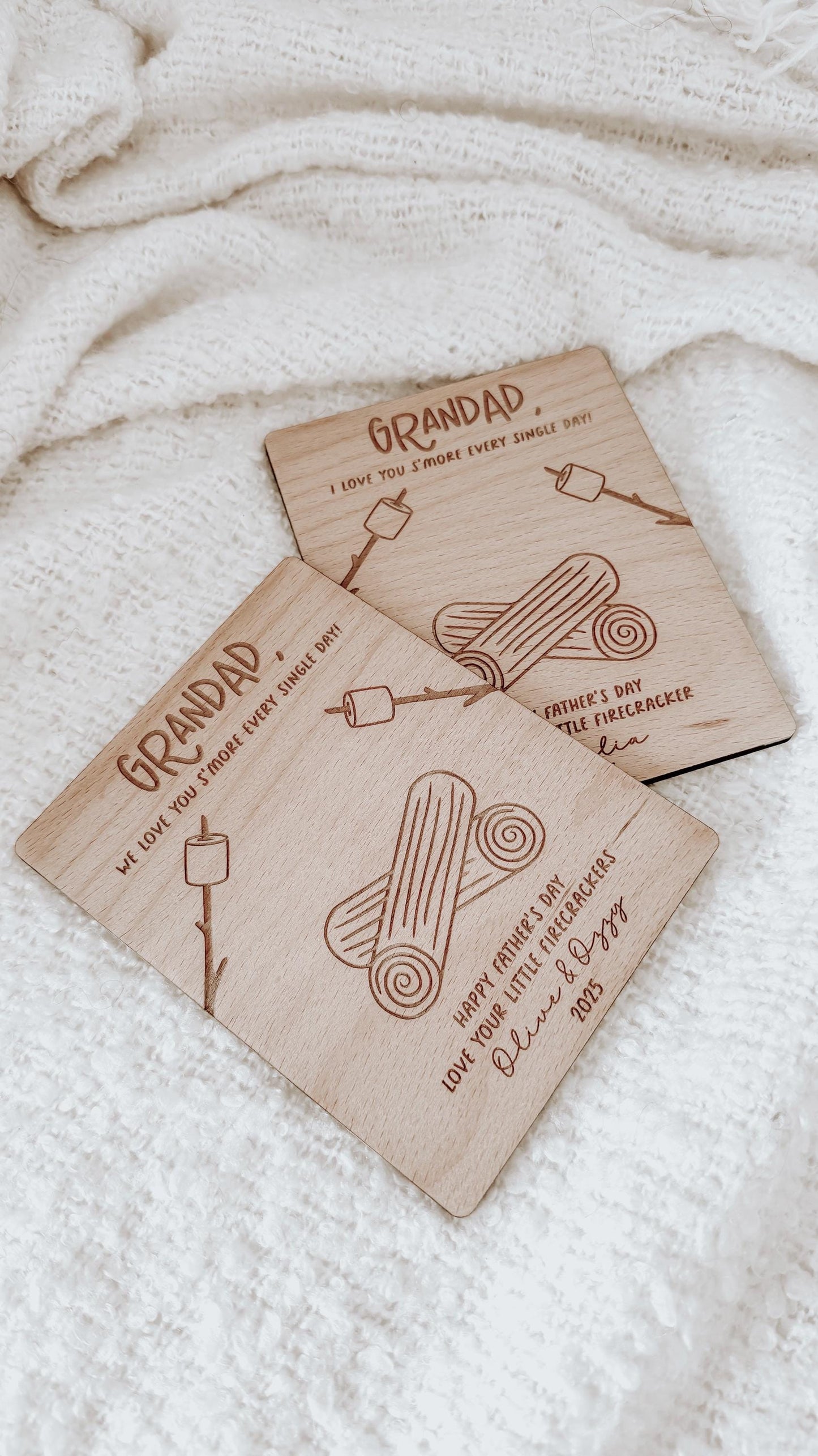 Personalised Father's Day Finger Print Fridge Magnet | Wooden Camp Fire Fridge Magnet | Father's Day Gifts | Grandad Gifts