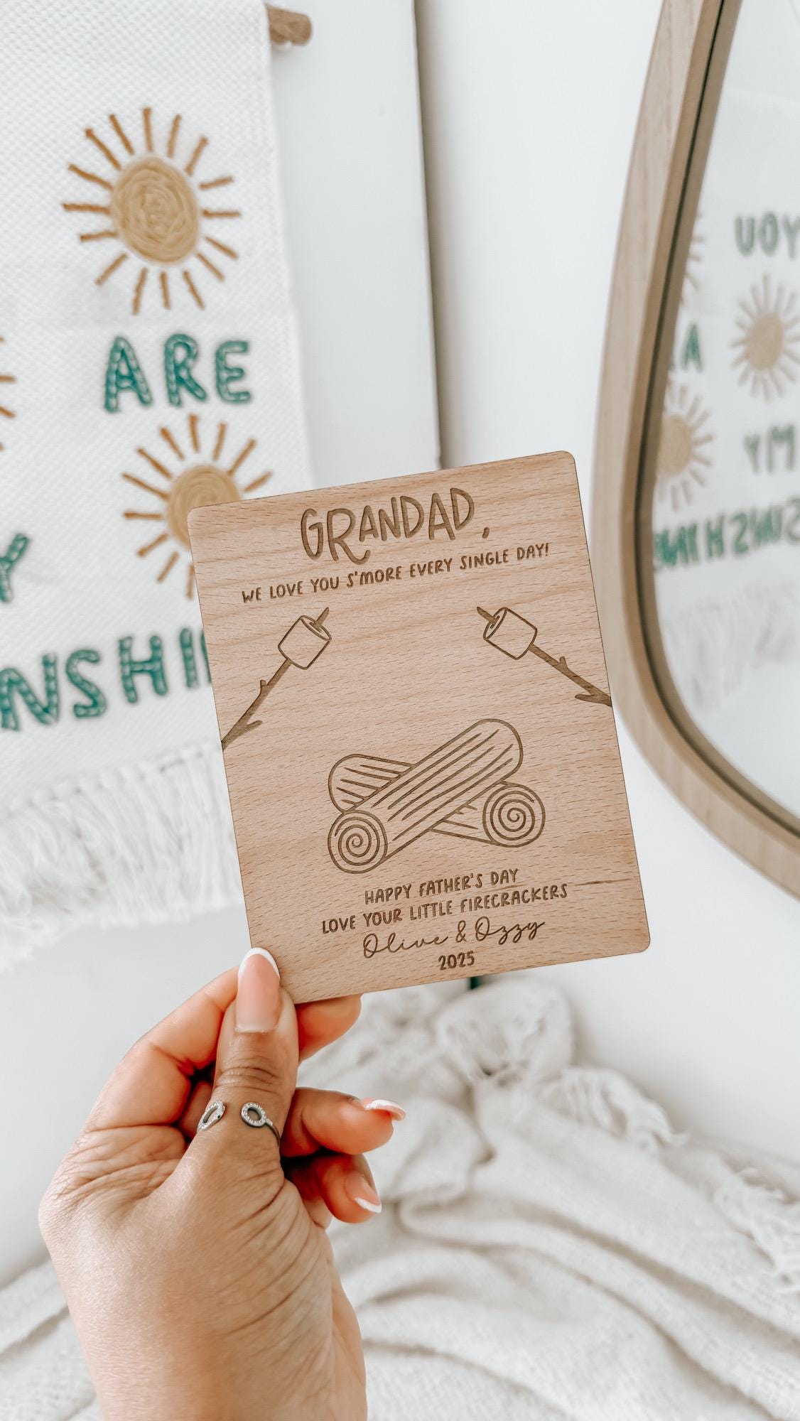 Personalised Father's Day Finger Print Fridge Magnet | Wooden Camp Fire Fridge Magnet | Father's Day Gifts | Grandad Gifts
