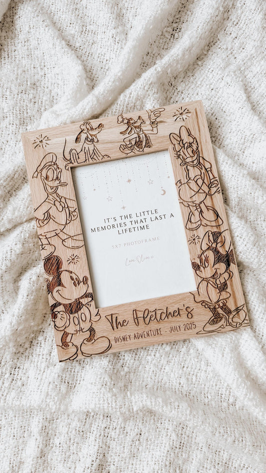 Personalised Solid Oak Disney Mickey & Friends Photo frame/ Unique Disney gifts/ Wooden Photo Frame with engraving