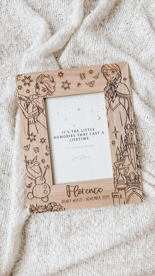 Personalised Solid Oak Disney Frozen Photo frame/ Unique Disney gifts/ Wooden Photo Frame with engraving