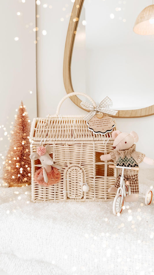 Personalised Christmas Wicker Mouse House Basket | Wicker House Bag | Gift Basket | Maileg House