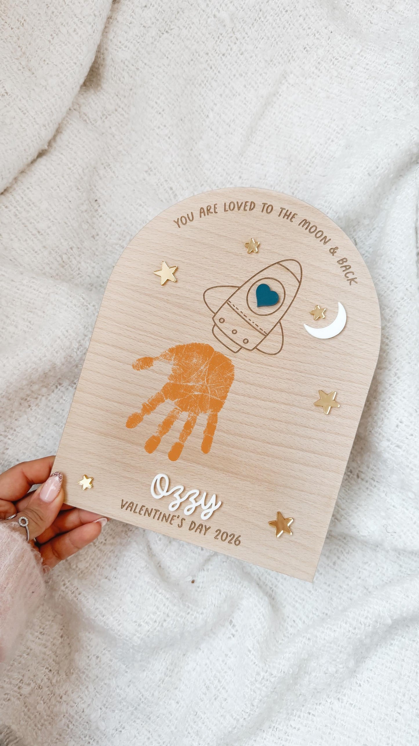 Valentine's Rocket Handprint Plaque | Baby Handprint plaque | Valentine's Day Gifts | Love You To The Moon