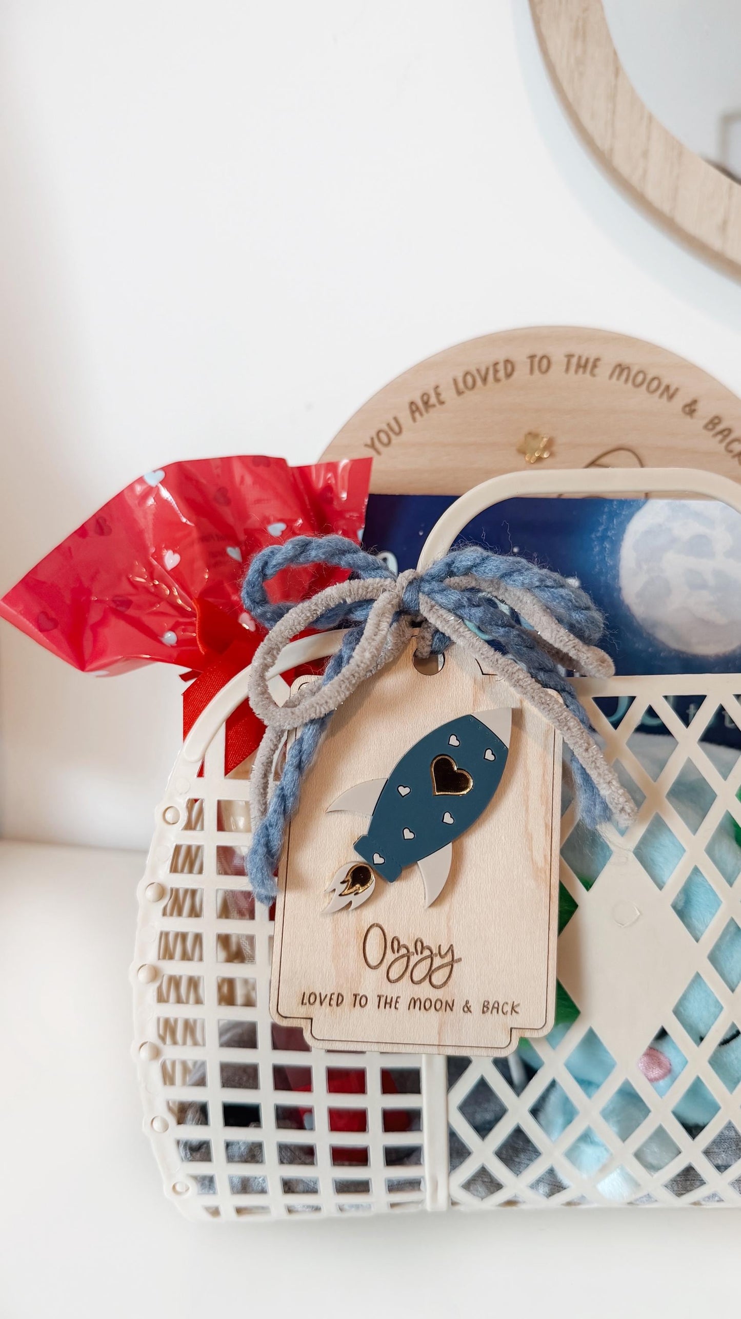 Personalised Valentines Day Jelly Basket with Rocket Tag | Loved to the moon and back