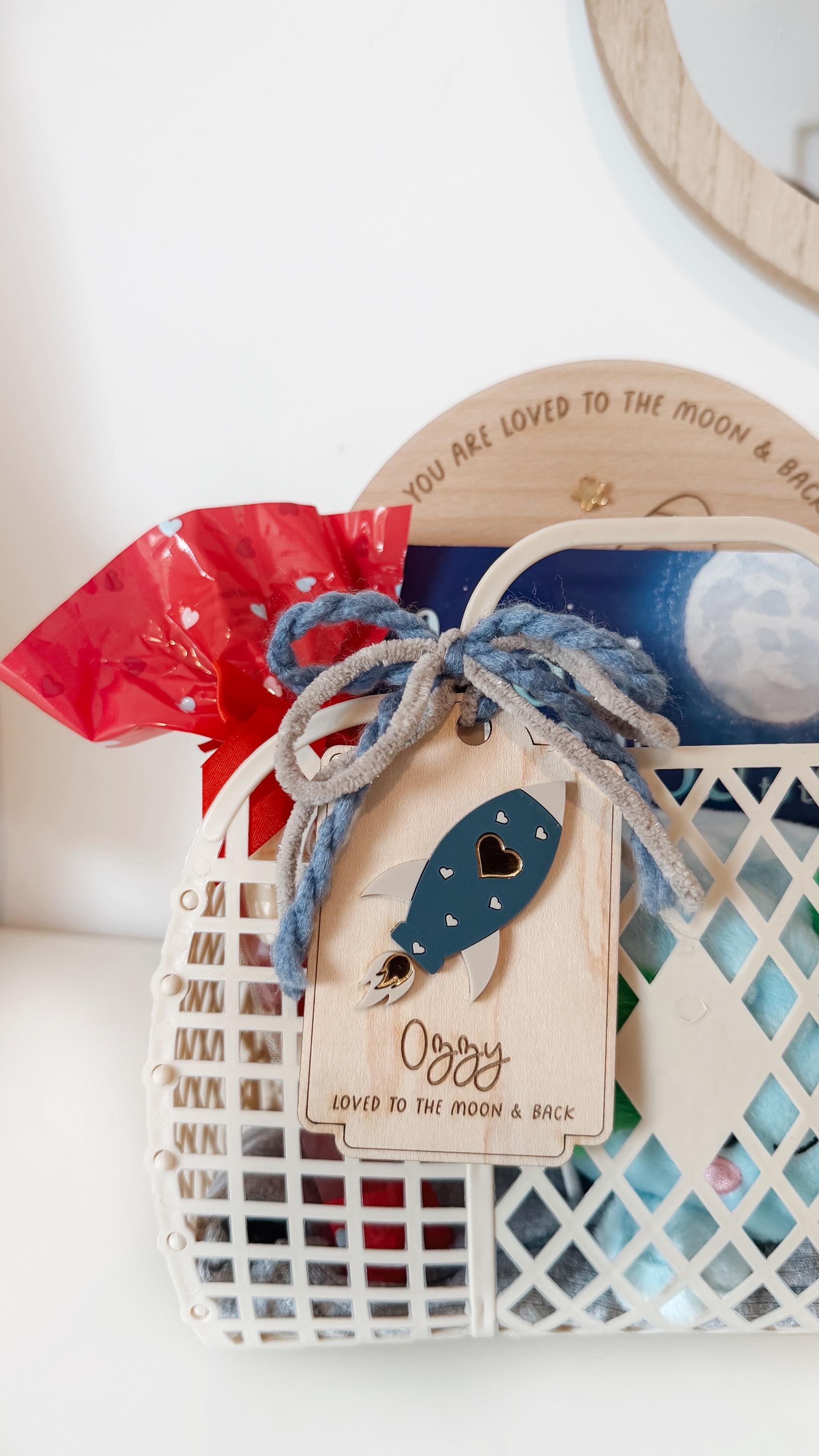 Personalised Valentines Day Jelly Basket with Rocket Tag | Loved to the moon and back