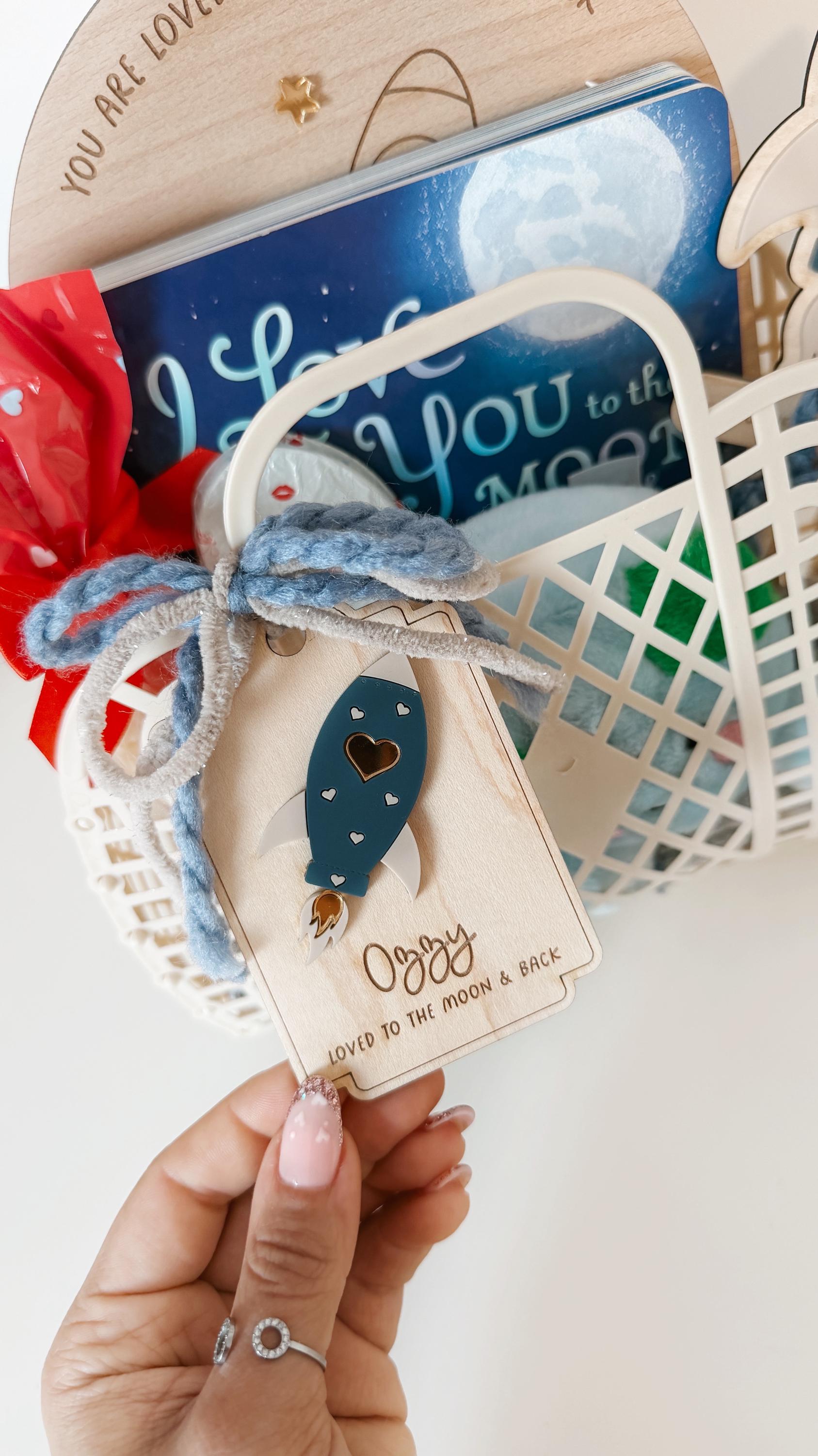 Personalised Valentines Day Jelly Basket with Rocket Tag | Loved to the moon and back