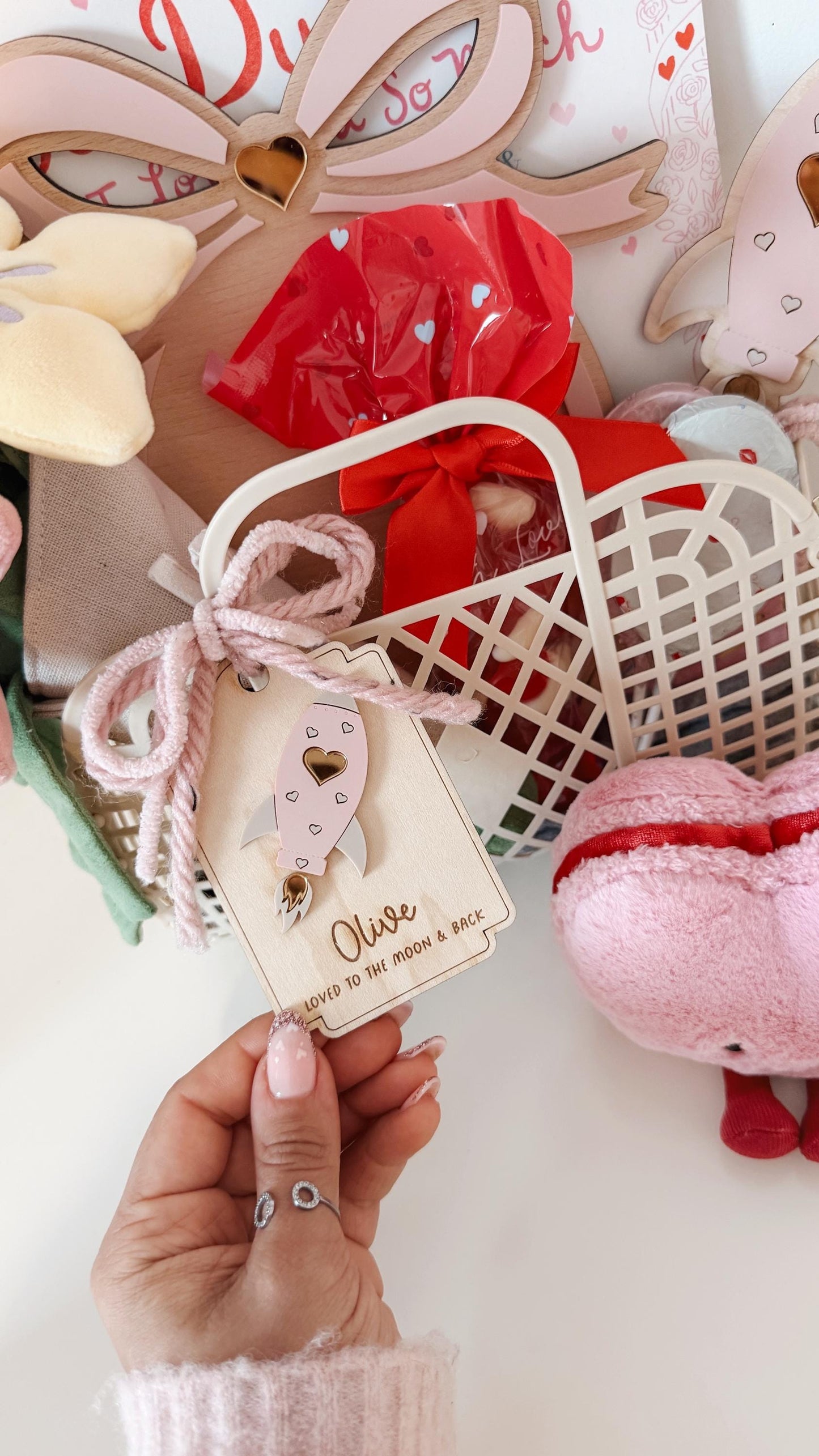 Personalised Valentines Day Jelly Basket with Rocket Tag | Loved to the moon and back