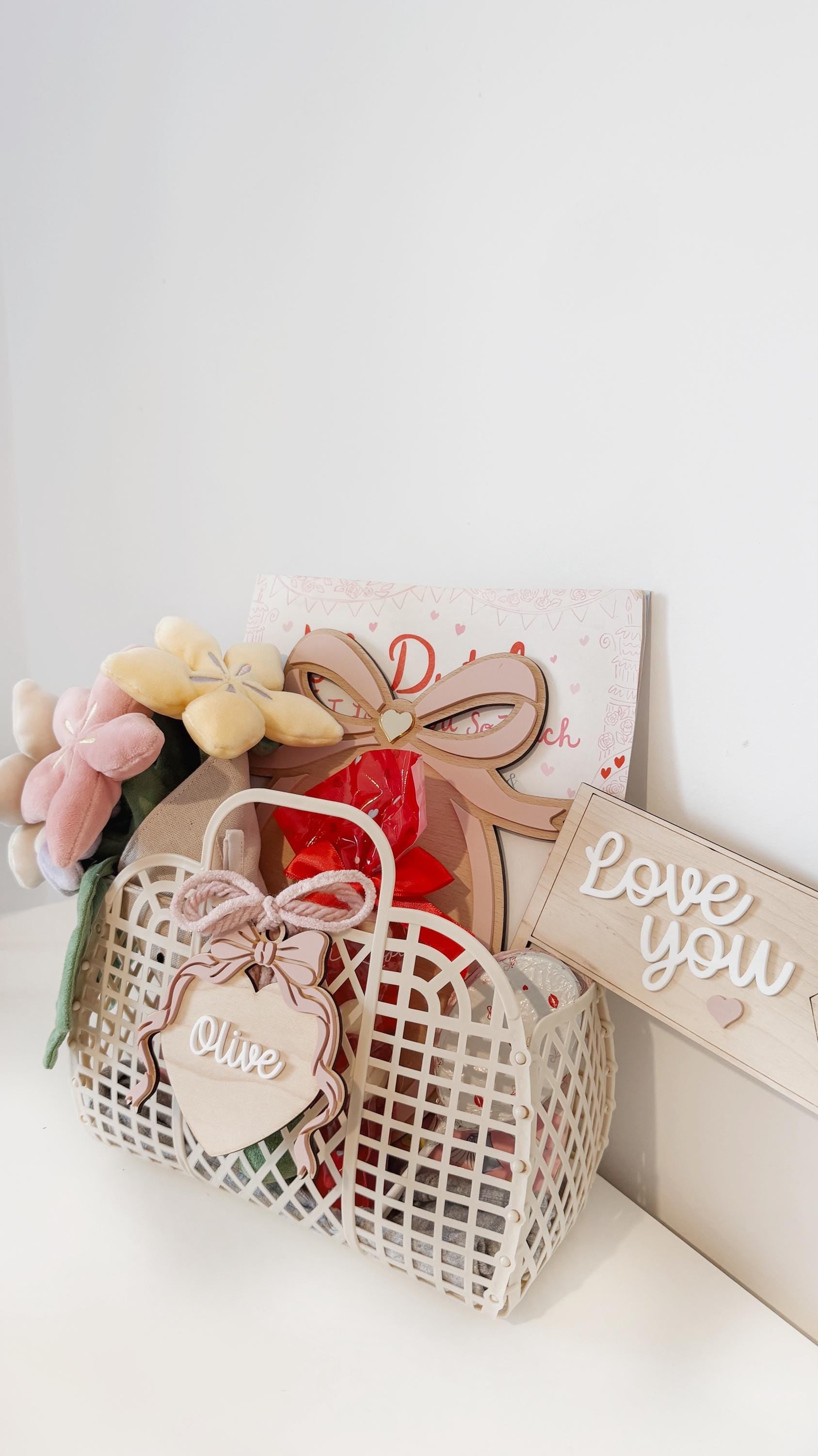 Personalised Valentines Day Jelly Basket with Bow Tag | Kids Valentines Day Gifts