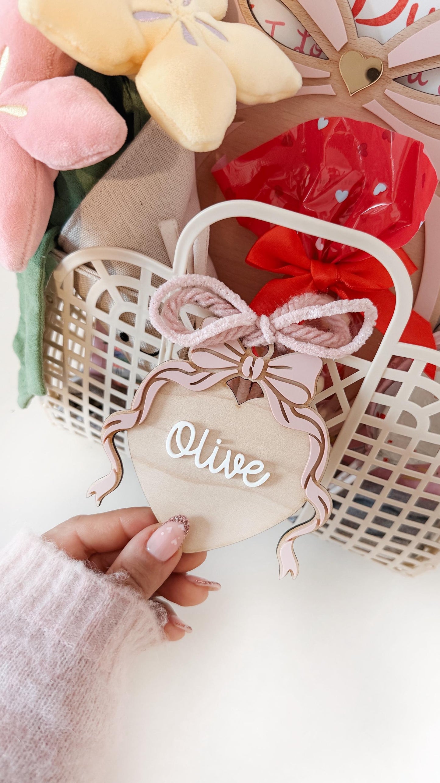 Personalised Valentines Day Jelly Basket with Bow Tag | Kids Valentines Day Gifts