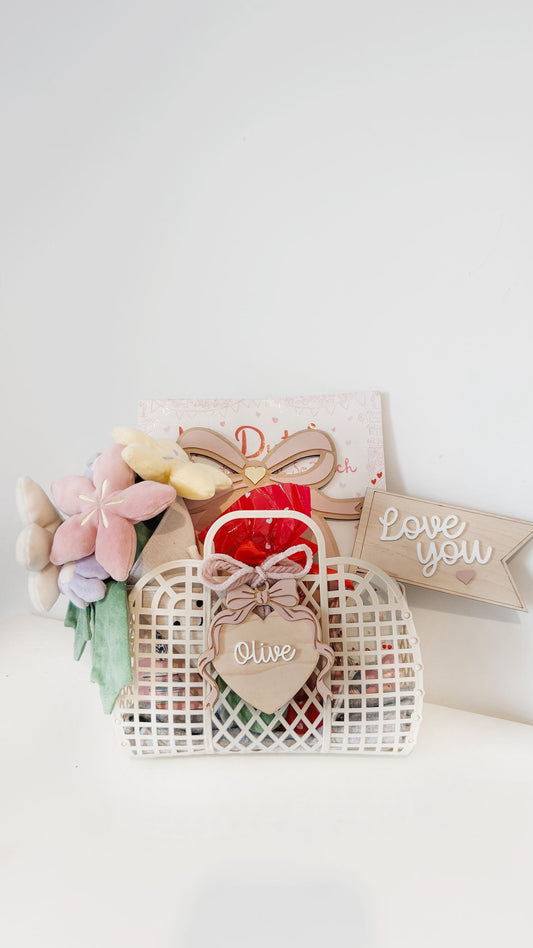 Personalised Valentines Day Jelly Basket with Bow Tag | Kids Valentines Day Gifts