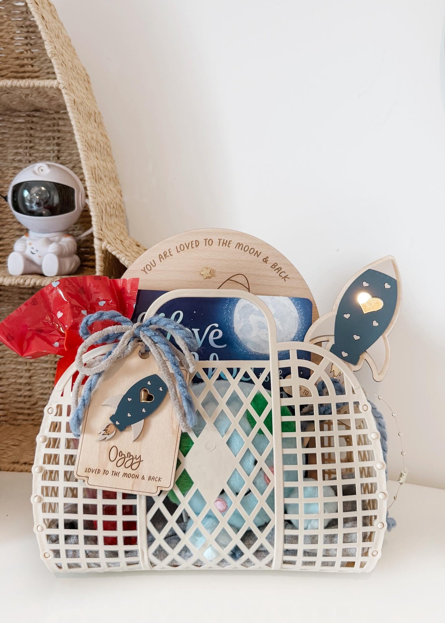 Personalised Valentines Day Jelly Basket with Rocket Tag | Loved to the moon and back