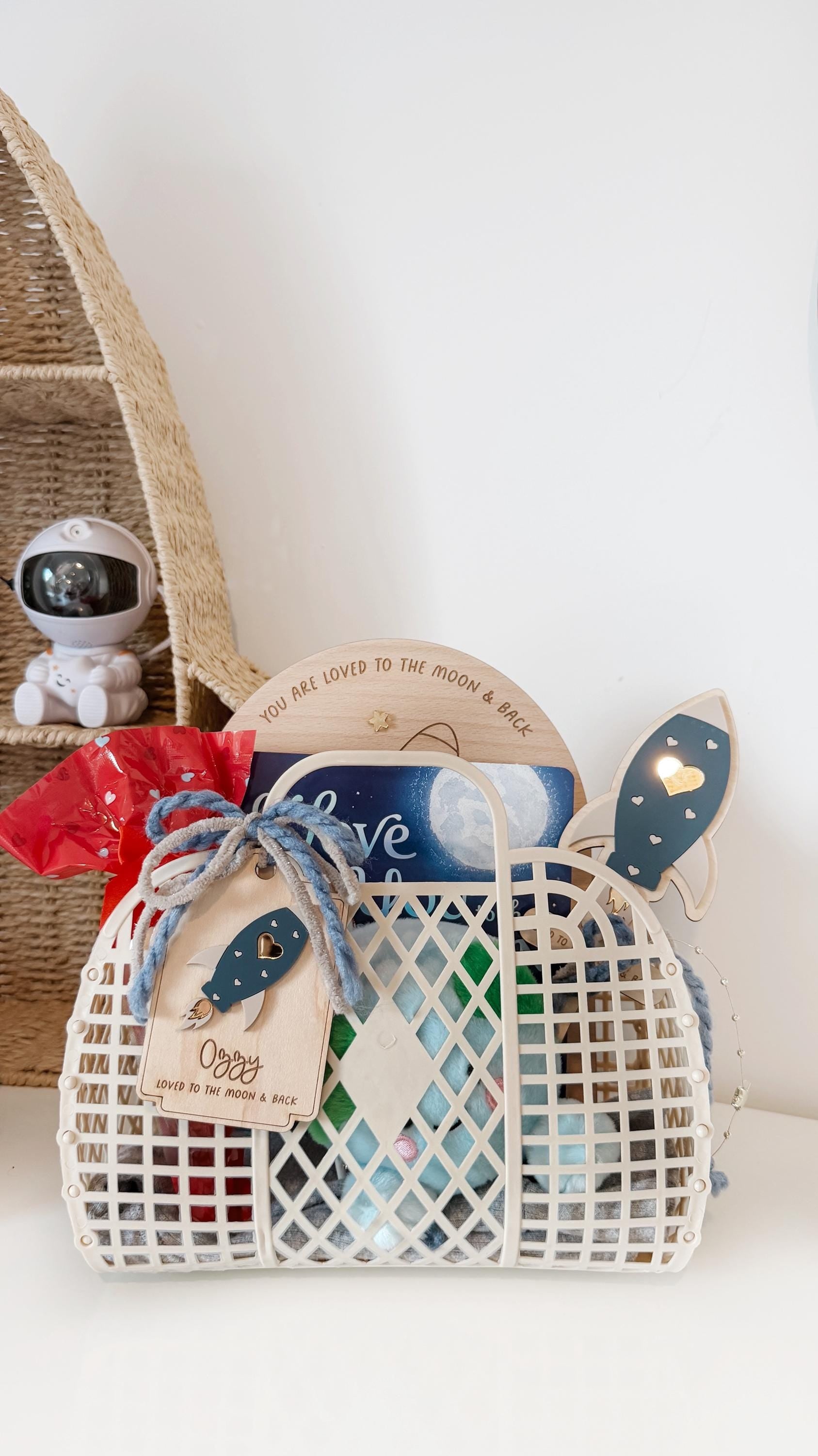 Personalised Valentines Day Jelly Basket with Rocket Tag | Loved to the moon and back