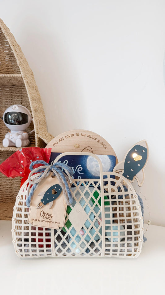 Personalised Valentines Day Jelly Basket with Rocket Tag | Loved to the moon and back