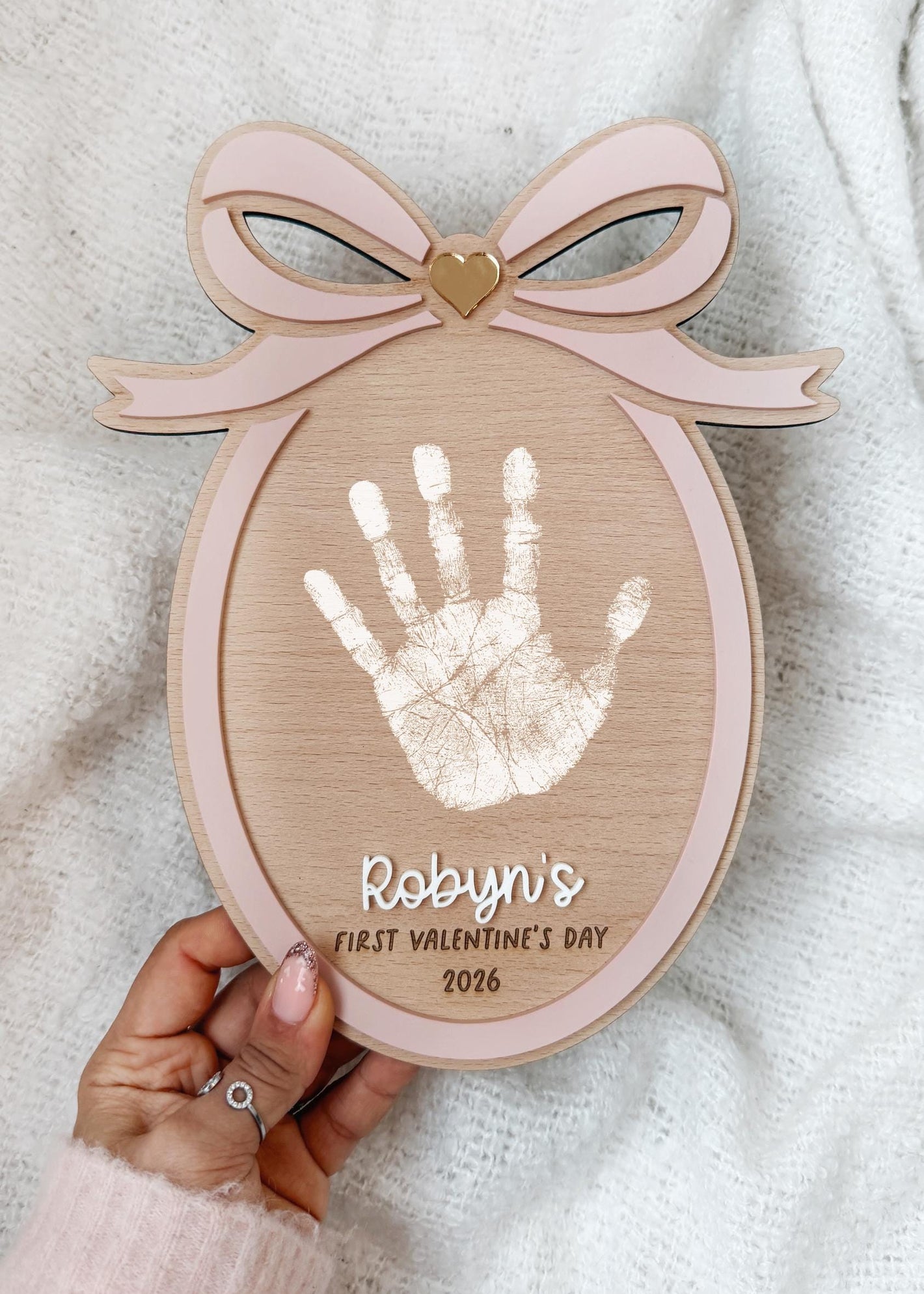 Valentine's Bow Handprint Plaque | Baby Handprint plaque | Valentine's Day Gifts